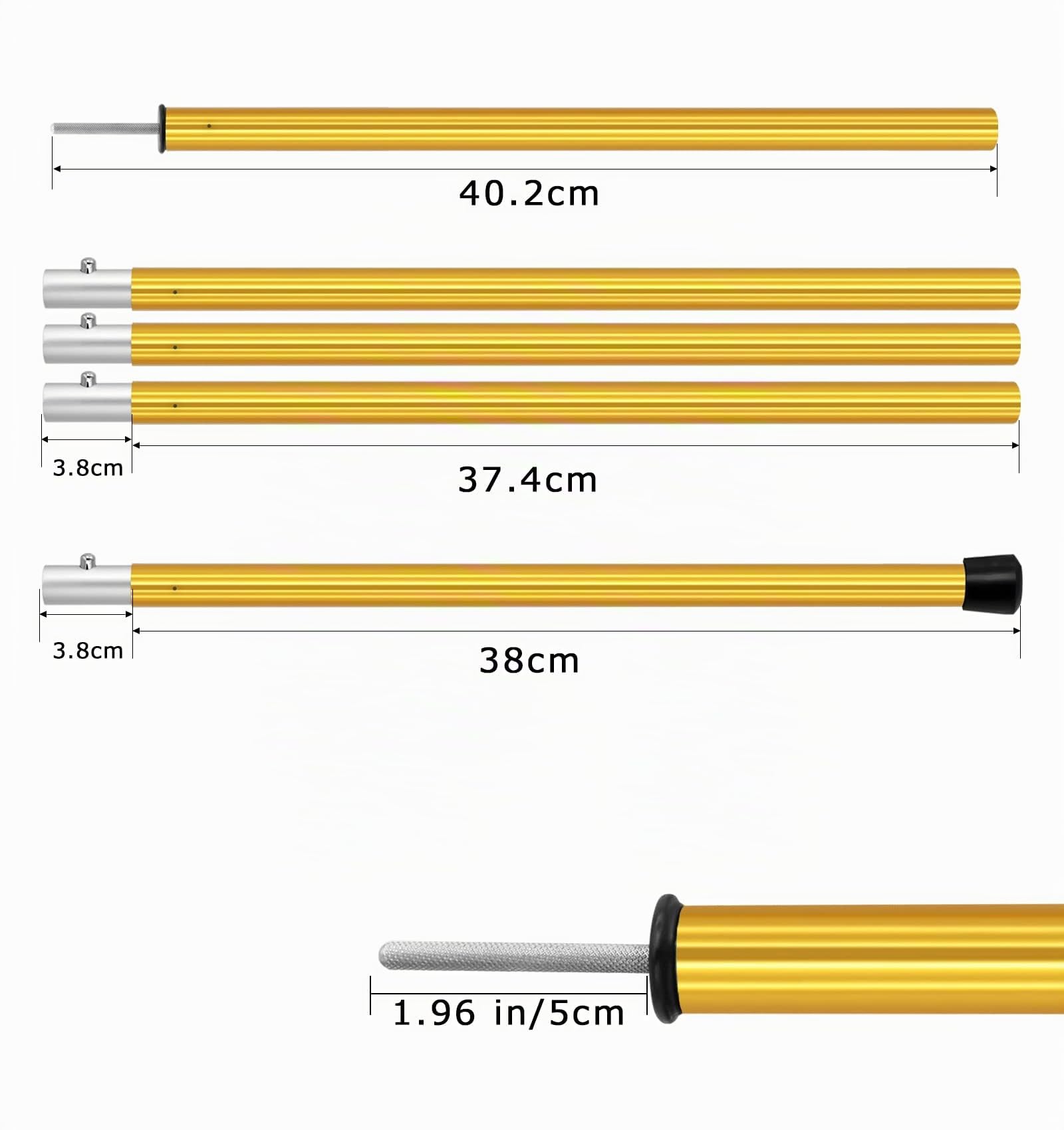 KOMCLUB Lot de 4 poteaux de tente télescopiques en aluminium - Pour les mouches de tente, légères et réglables - 1,9 m