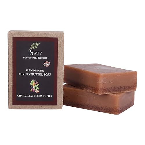 SVATV Jabón hecho a mano con hierbas naturales y calmantes de leche de cabra y manteca de cacao para hombres y mujeres, barra exfoliante, jabón de