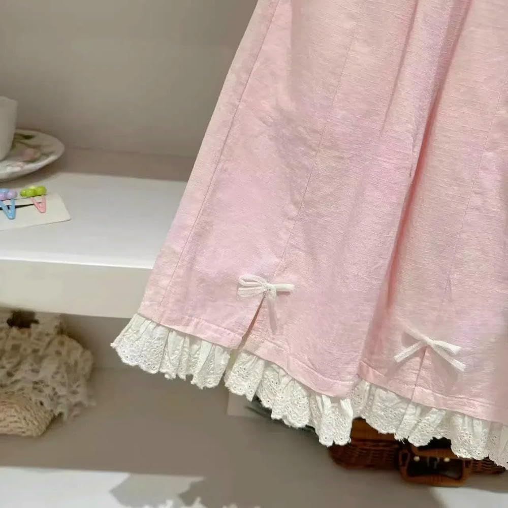 SLJYM Pantaloni dritti per bambini e ragazze, autunno con fiocco in pizzo, pantaloni lunghi larghi casual con elastico in vita per bambini