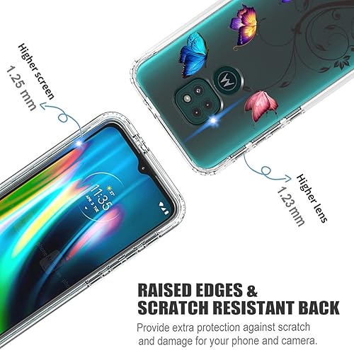 Miniatura 2 de Ueokeird Funda para Moto G9 PlayMoto E7 PlusMoto G9 XT2083 con protector de pantalla de vidrio templado, patrón de mariposa transparente, cubierta