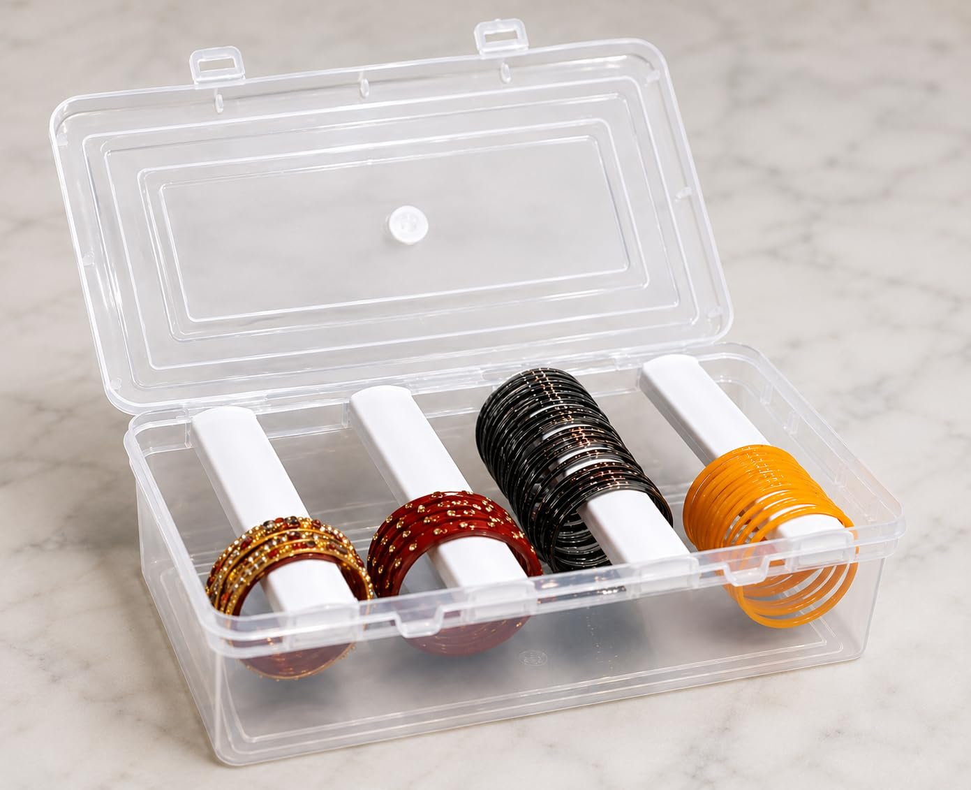 Bangle Box - 4 Compartment Clear Plastic Jewellery Organizer -1 Bangle Box - 4 Compartment Clear Plastic Jewellery Organizer -1