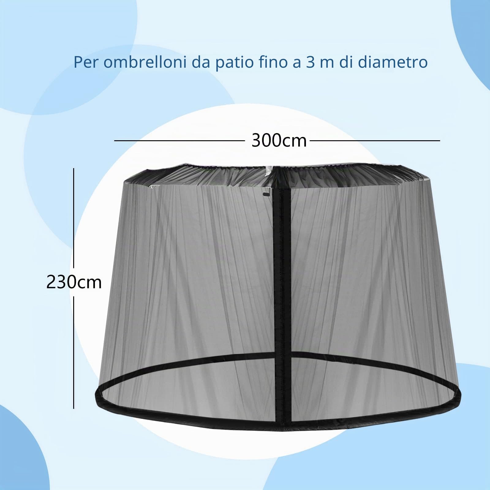 RELAX4LIFE Zanzariera per Ombrellone e Gazebo, Zanzariera con Porta con Cerniera e Tubo in PVC, Zanzariera Ingrandita per Ombrellone da Giardino da 400 x 400 x 230 CM (Nero)