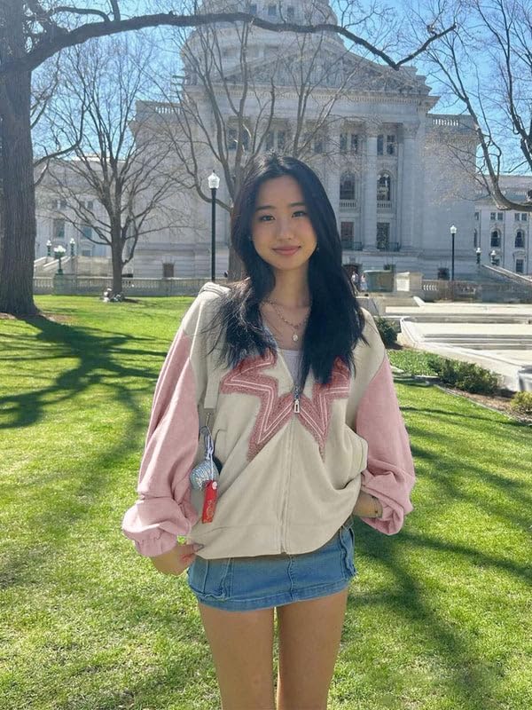 Aelfric Eden Suede Star Patchwork Full Zip Up Hoodie Oversized Graphic Hoodies Y2K Hooded Casual Sweatshirts Jackets - Image 3