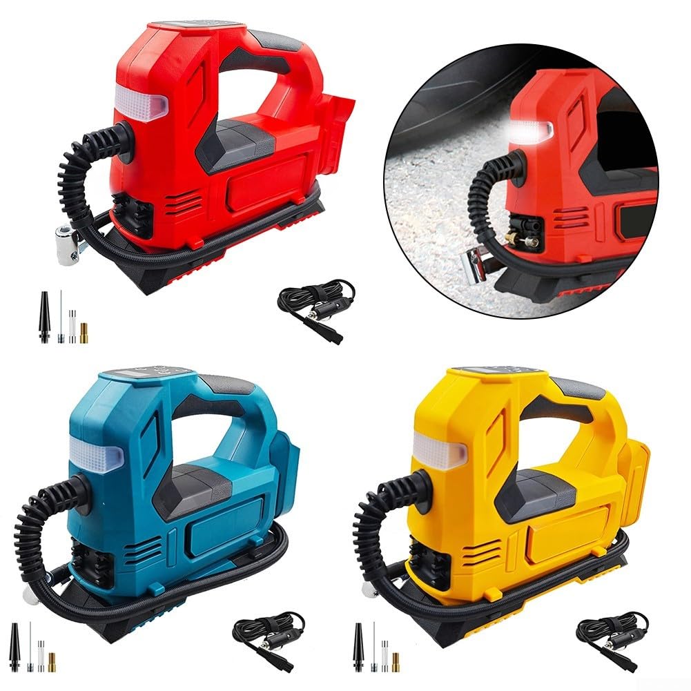Compressore d'aria portatile senza fili con manometro digitale, spegnimento automatico, gonfiatore motore brushless, compatibile con 18 V 20 V, pneumatico resistente (C)