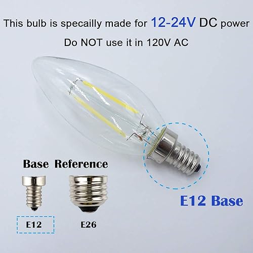 Miniatura 2 de Bombilla LED de candelabro de entrada CC de 12 V 24 V, 2 W, 200 lm, luz blanca fría de 6000 K, regulable con atenuador de 12 V CC, punta de torpedo,