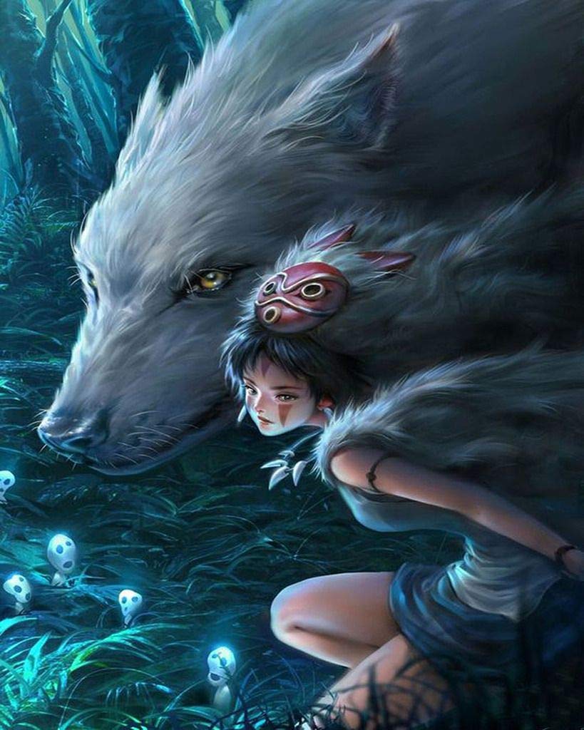 SUKIMI 5D DIY Diamond Painting Princess Wolf 16X20 inches Round Drill Rhinestone Embroidery for Wall Decoration