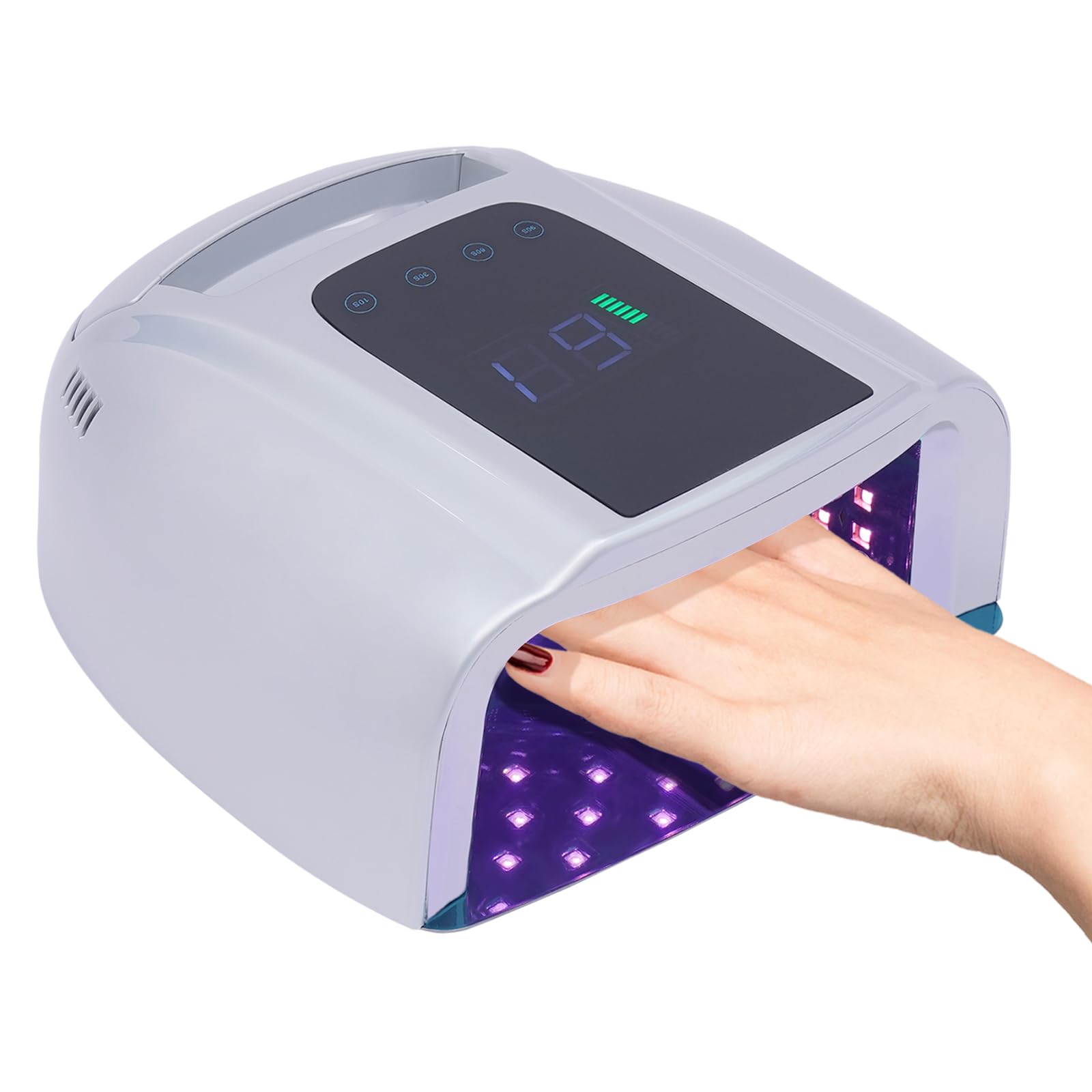 Manicure Nail Dryer, 96W LED Dual Light Design Nail Light, Professional Cordless UV Nail Lamp with LCD Display & 4 Timer Setting, Rechargeable UV Light for Home Use or Nail Salon Silver