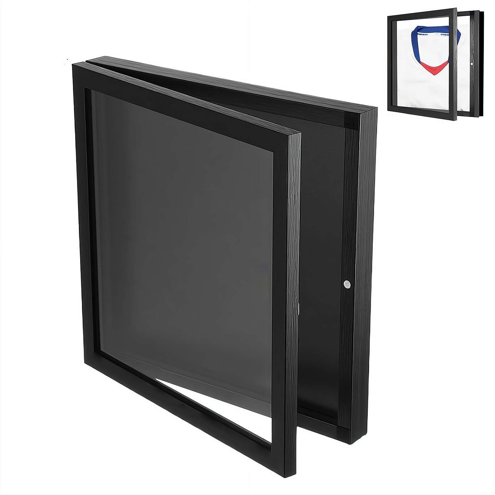 Jersey Frame Display Case Shadow Box - 13" x 13" Black Imitation Wood T Shirt Frame with UV Protection Acrylic, Baseball Basketball Football Soccer Hockey Sport Shirt frames for Wall Display