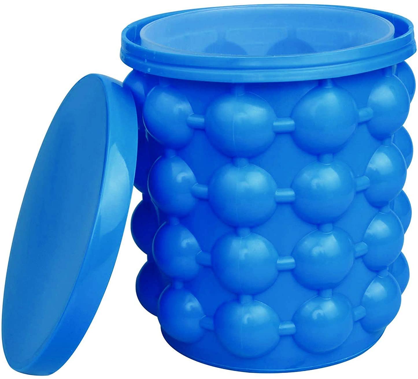 Styxon Ice Cube Mold Ice Trays, Large Silicone Ice Bucket, (2 In 1) Ice Cube Maker, Round,Portable,For Frozen Whiskey, Cocktail, Beverages - Blue