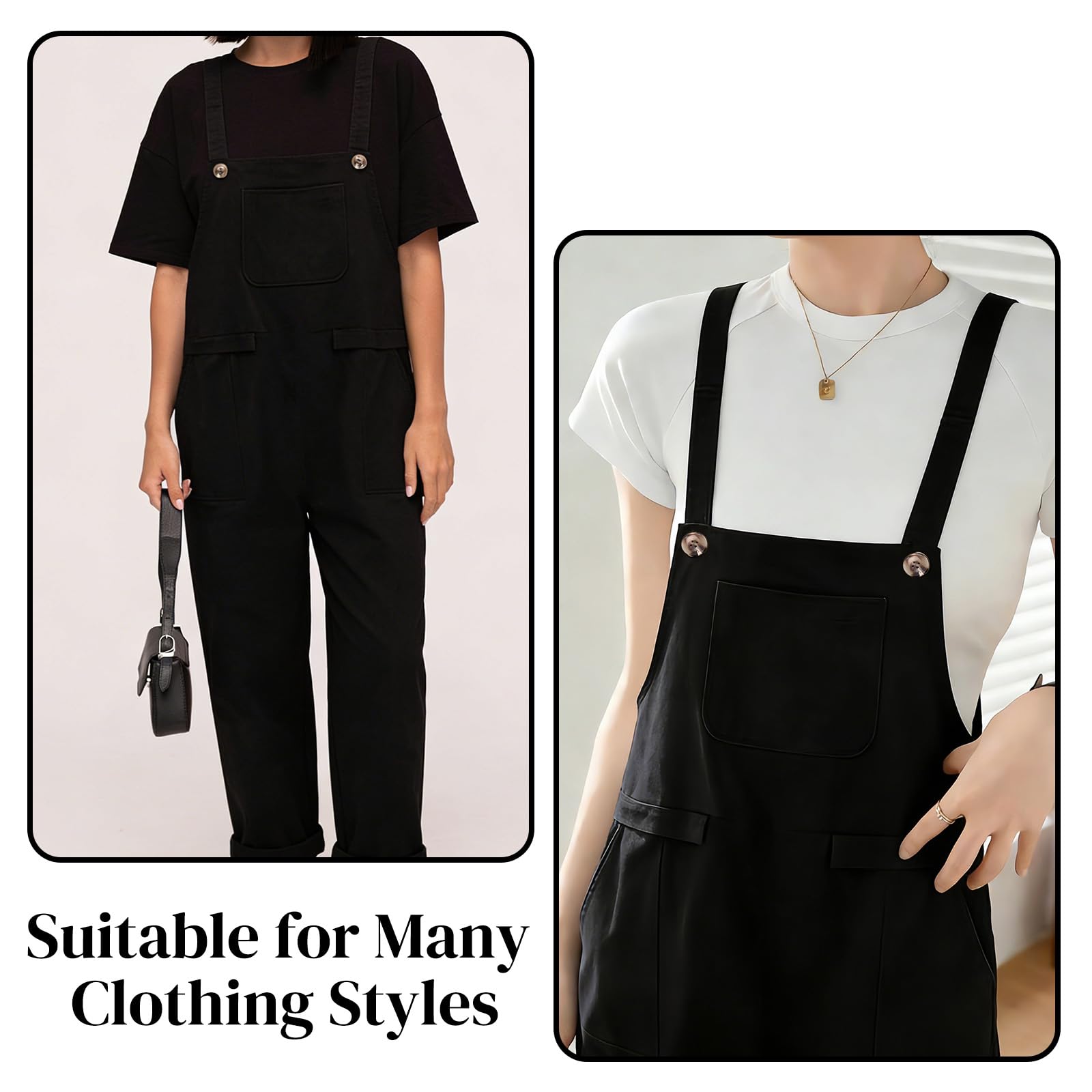 Salopette da donna, stile UK, salopette da donna, ampia, regolabile, casual, con tasche, cinghie regolabili