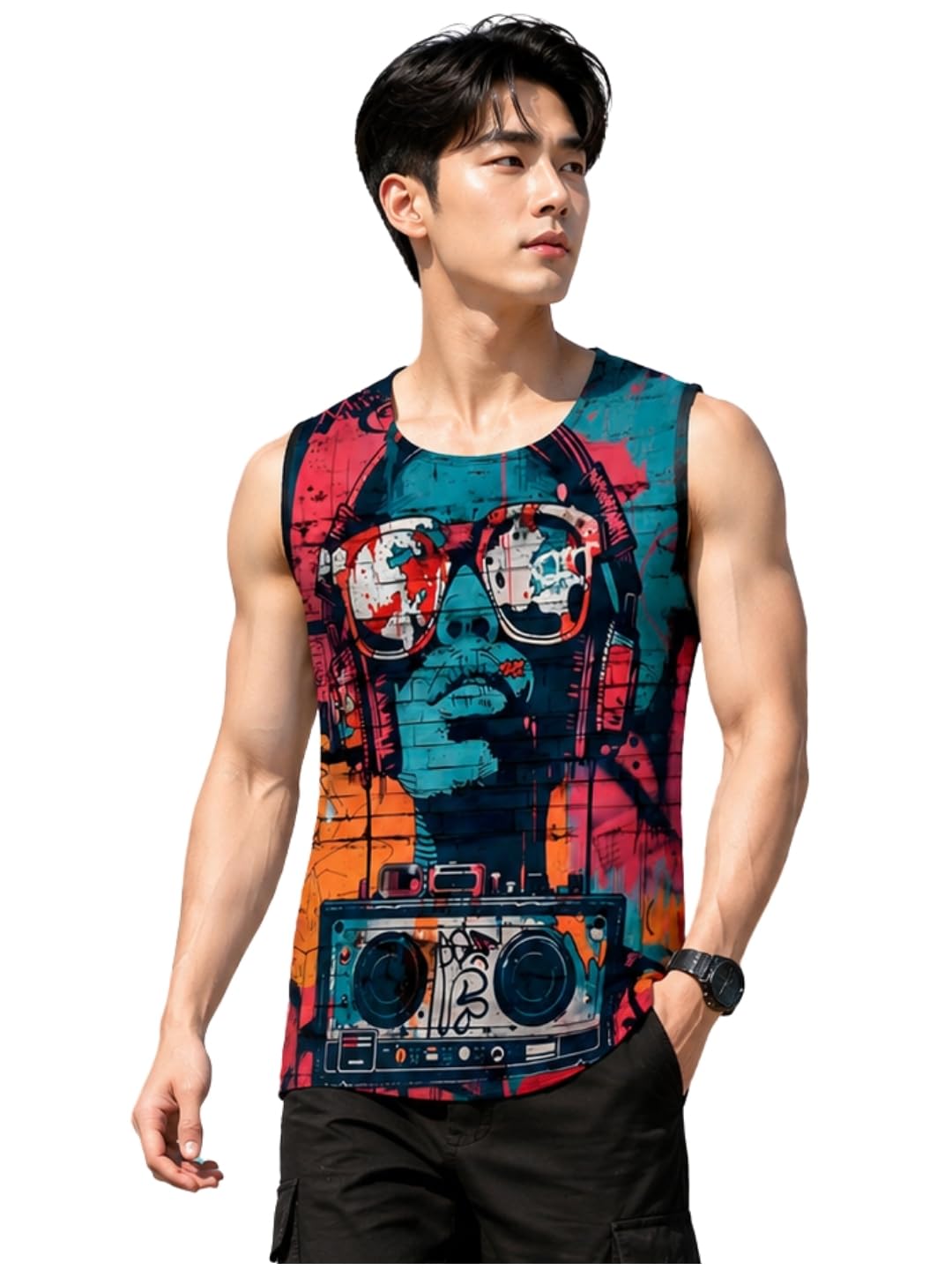 Radio Street Pop Printed Sleeeveless Sando Tank top Gym & Street wear for Men-image-2