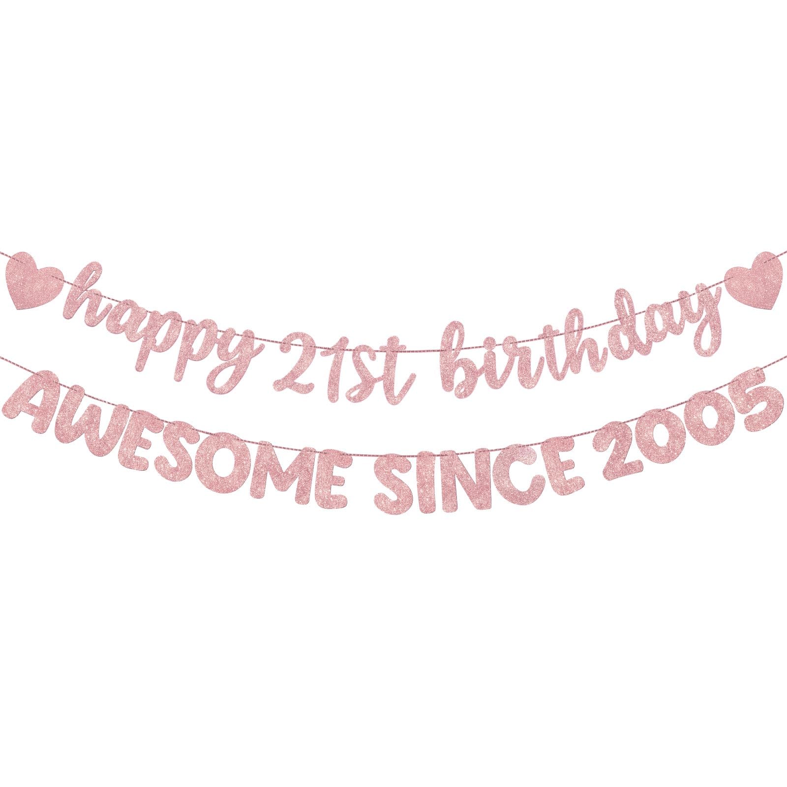 Fulmoon Pre Strung Happy 21st Birthday Awesome Since 2005 Banner Glitter 21st Birthday Sign for Party Decorations 21 Hanging Banner Photo Props Decor (Rose Gold)