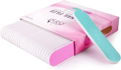PANA - Mini lima de uñas de doble cara para manicura, pedicura, uñas naturales y acrílicas, rosaverde azulado (grano 100100)