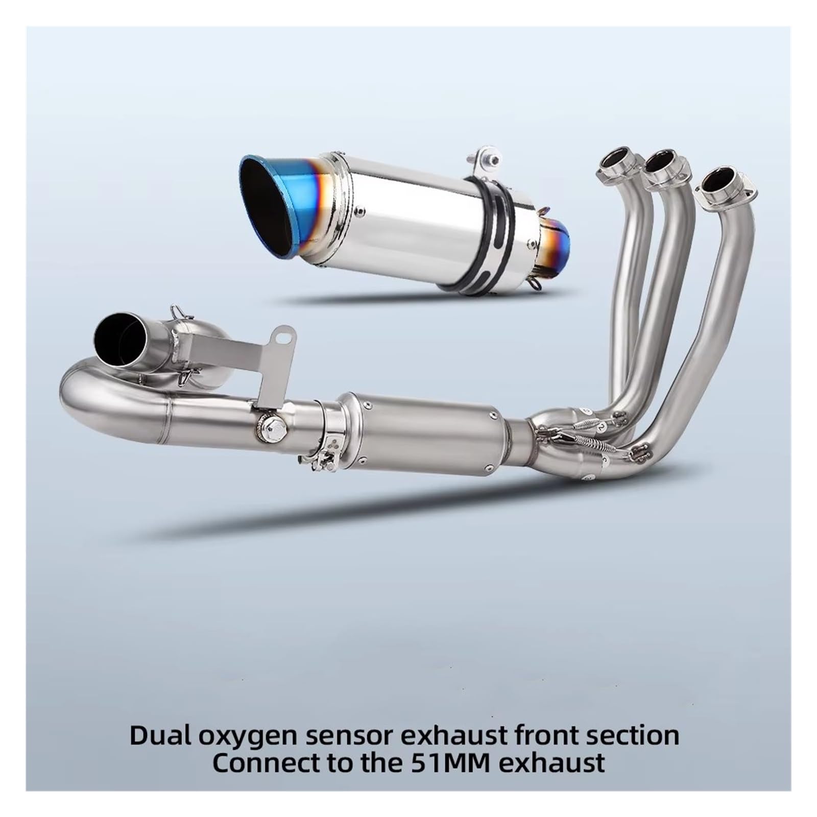 Silenciador de escape de acero inoxidable Para 675SR Para 675SR-R Colector de escape delantero deslizante de acero inoxidable de 51 mm con sensor de oxígeno dual