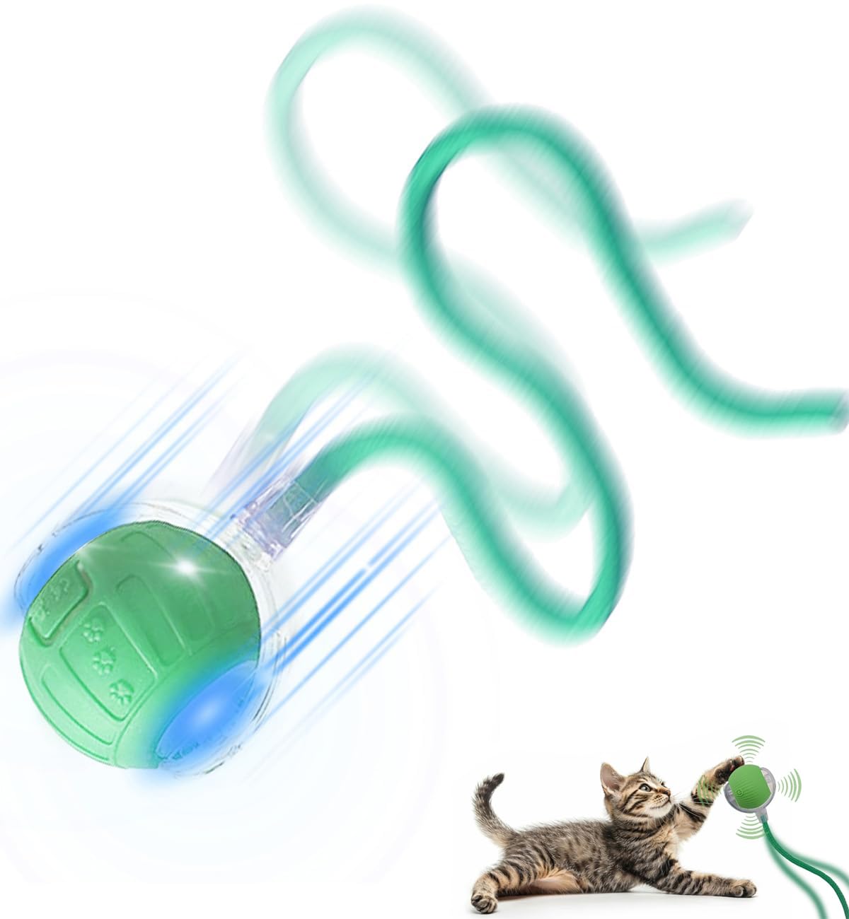 AMWYODK Interactive Cat Toy for Indoor Cats, Rechargeable 360° Automatic Smart Rolling Ball Cat Toy with String, Suitable for Bored Indoor Cats and Dogs (Green)