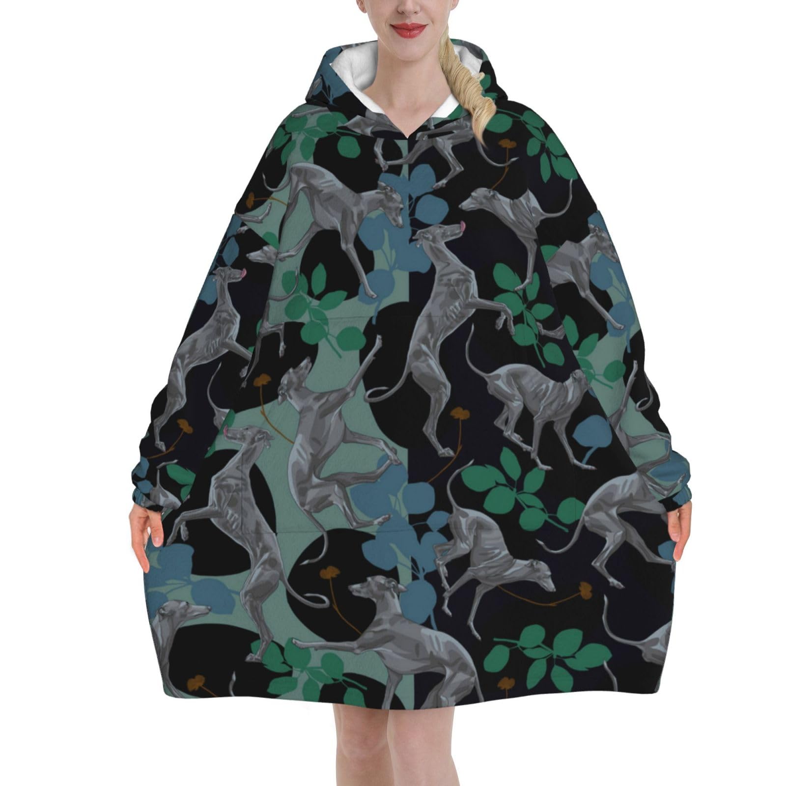 Yxdvpalne Unisex As Picture Greyhound Dog Oversized Women's Wearable Blanket Hoodie, Flannel Pullover Blanket, Blanket Sweatshirt