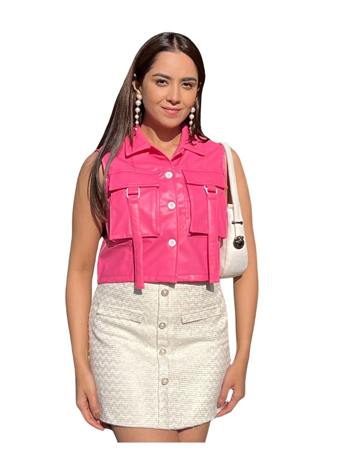 tandul Women's Solid Pink Jacket- Leather Regular Style Sleeveless For Office, Casual, Festive & Party (12099)-picture-25