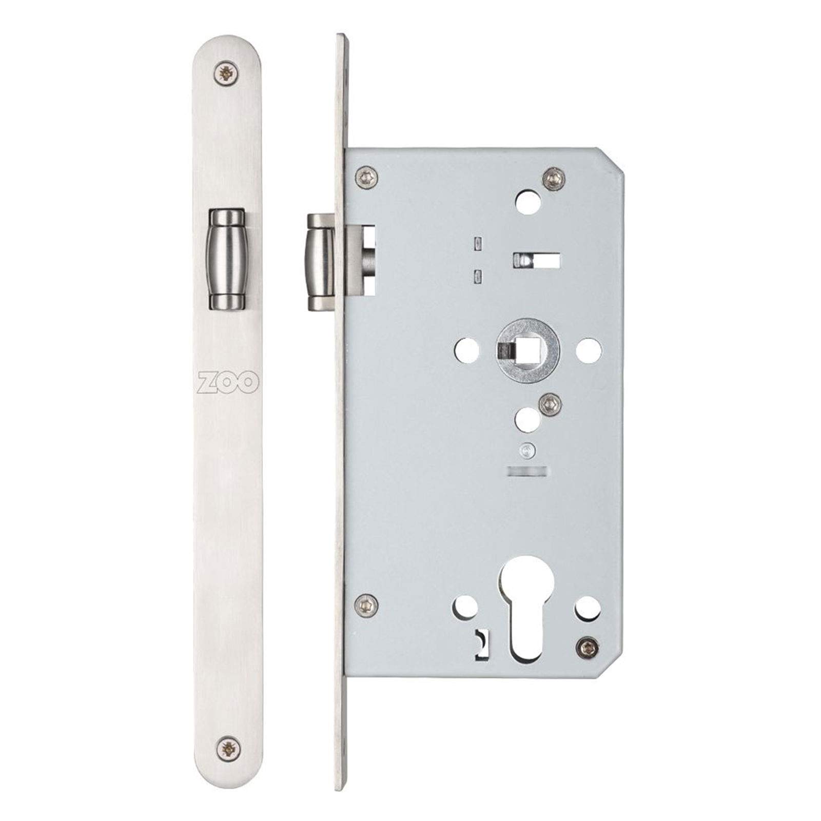 Zoo Roller Din Latch - Backset - 60Mm - Radius - Satin Stainless