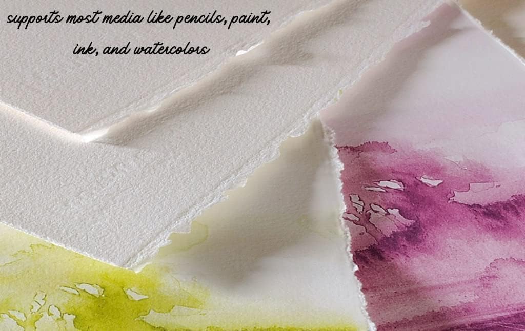 Handmade White Deckle Edge Blank Paper - A5 Size Package of 50 - Mixed Media Loose Leaf Paper for Watercolor, Writers, Invitations, Crafts - Thick 150 GSM - 8 x 6'