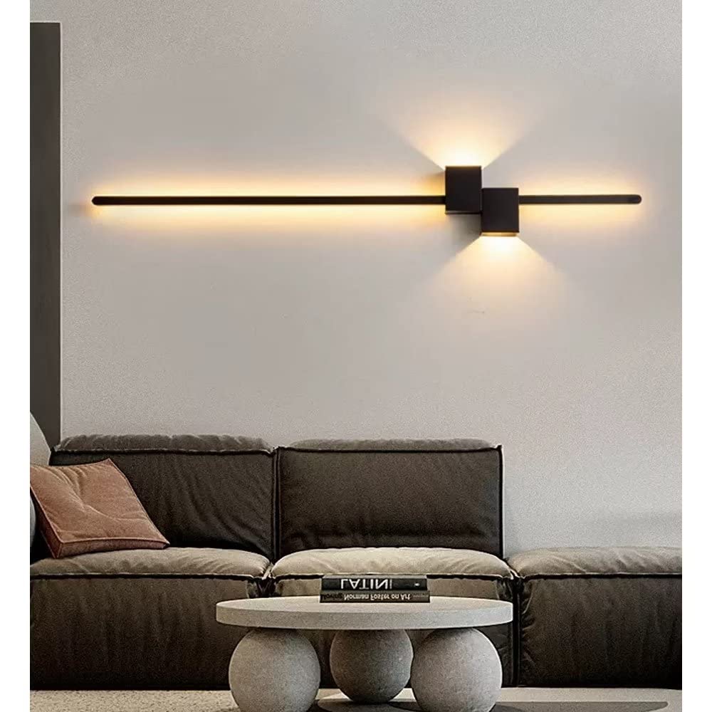 SIBEG Minimalist Black Linear Wall Lights Simple Long Strip Wall Lamp Warm White 3000K Acrylic Wall Mount Lighting for Bedroom Bedside Living Room Hallway, 122cm