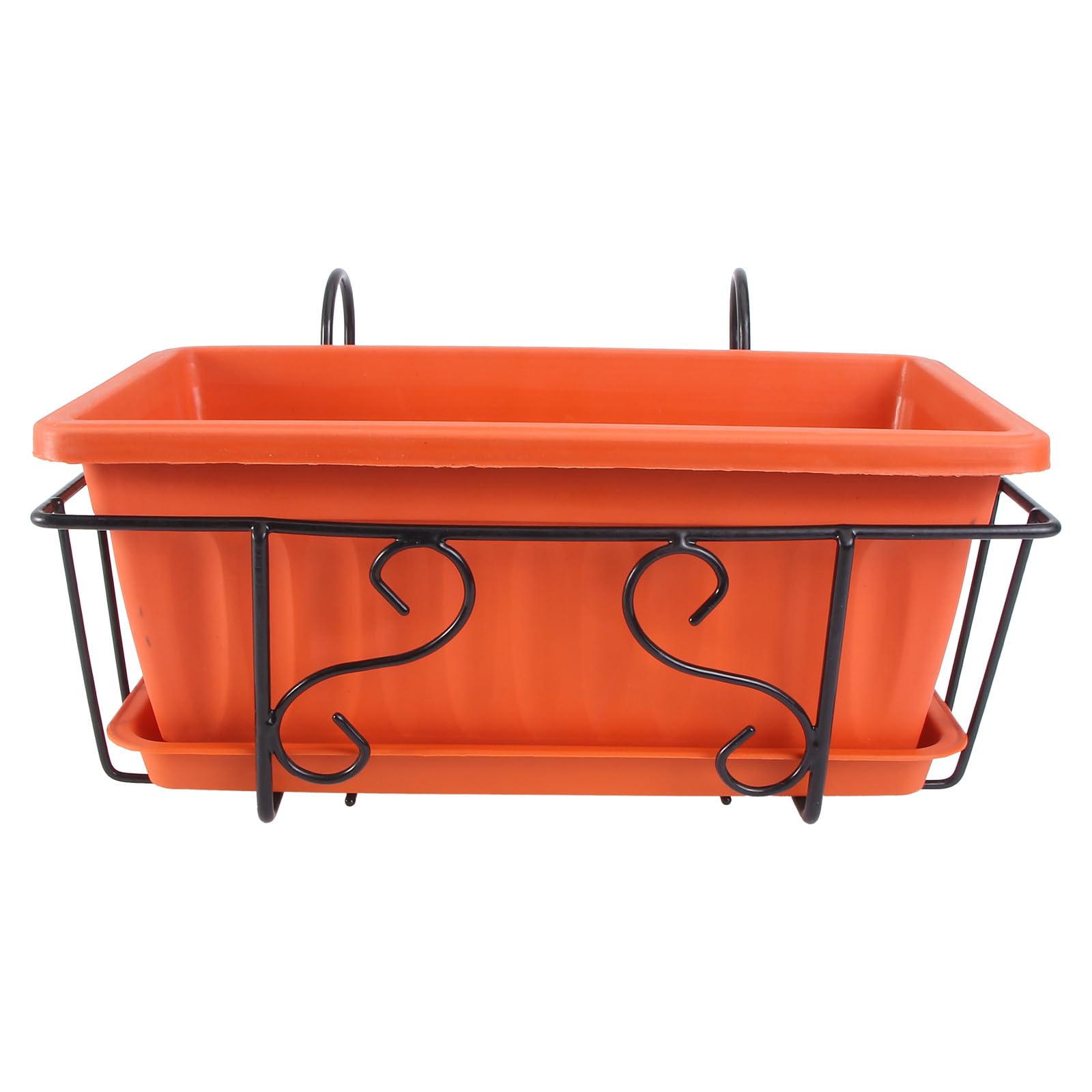 Maceta colgante rectangular pequeña con soporte metálico y bandeja LALAFINA