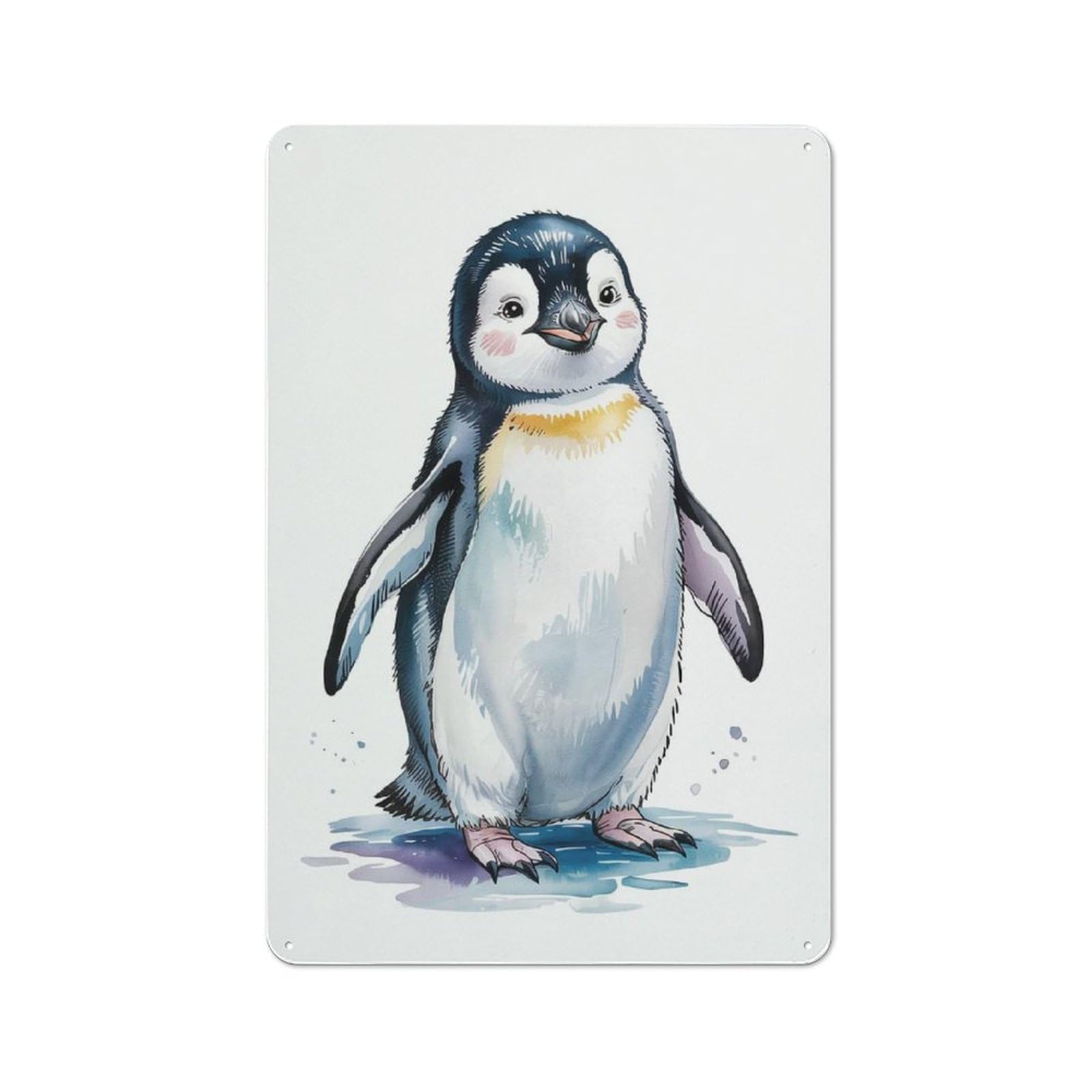 Junmoney Style-5 Cute Penguin Watercolor Illustration Classic Metal Wall Decor 30X20cm, Metal Sign For Cafe, Pub, Workshop Or Home Bar, Small Accent For Blank Walls