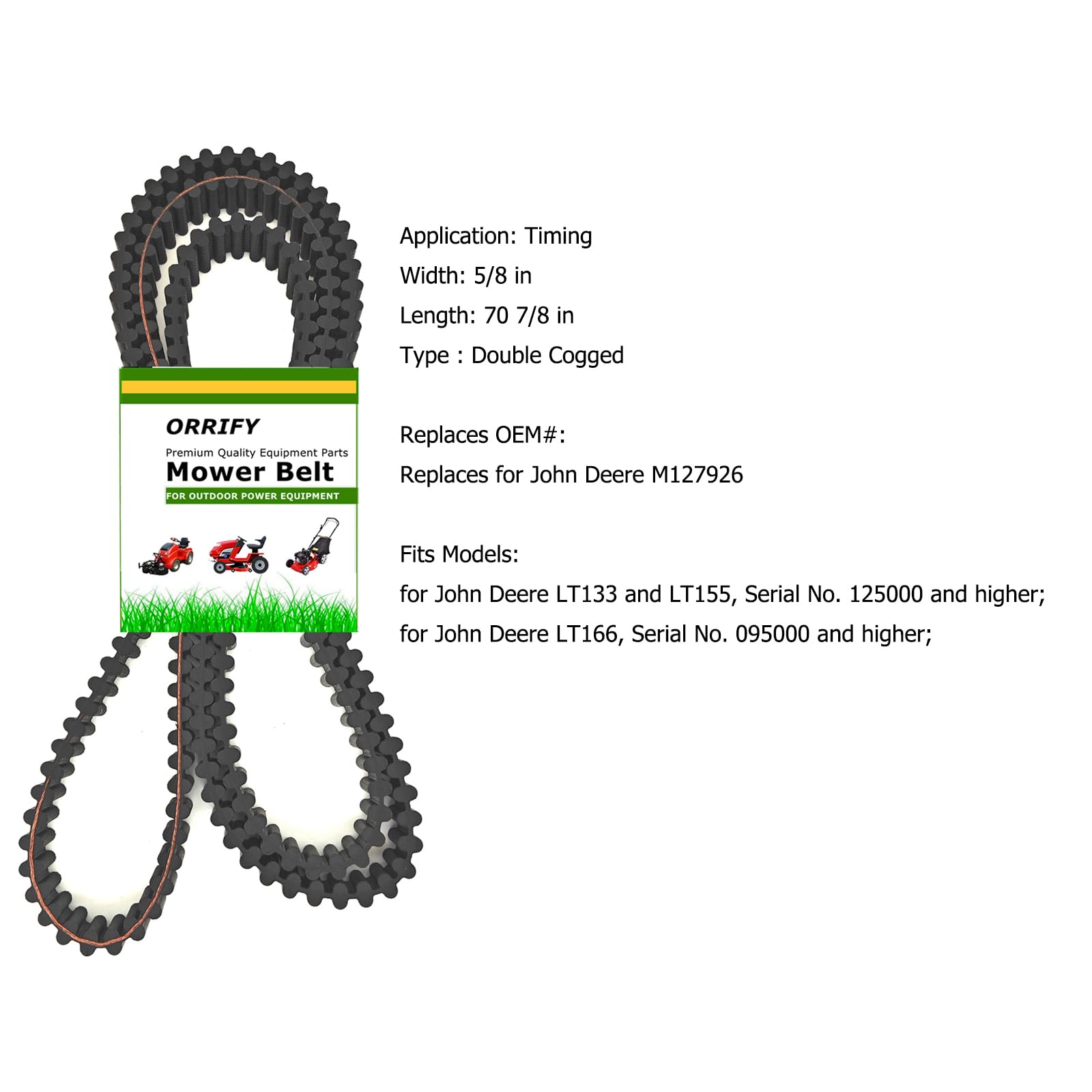 Correa de distribución para cortacésped de 5/8 x 71 pulgadas para John Deere M127926, para John Deere LT133 y LT155, número de serie 125001 e inferior, para John Deere LT166, número de serie