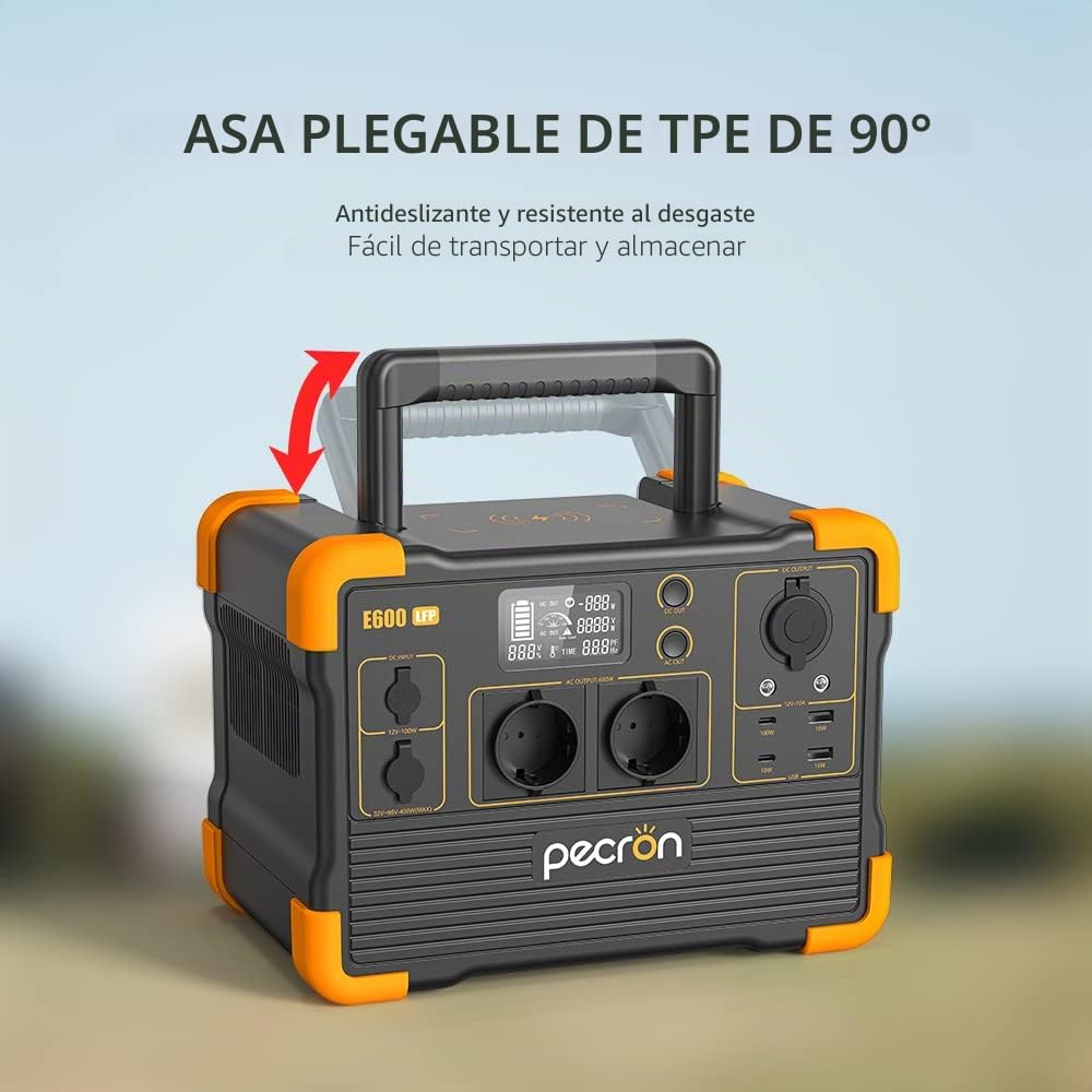 pecron Generador solar portátil E600LFP, 614 Wh LiFeP04 batería 1200 W AC salidas generador de corriente para viaje/camping/actividades al aire libre/emergencia (E600LFPEU)