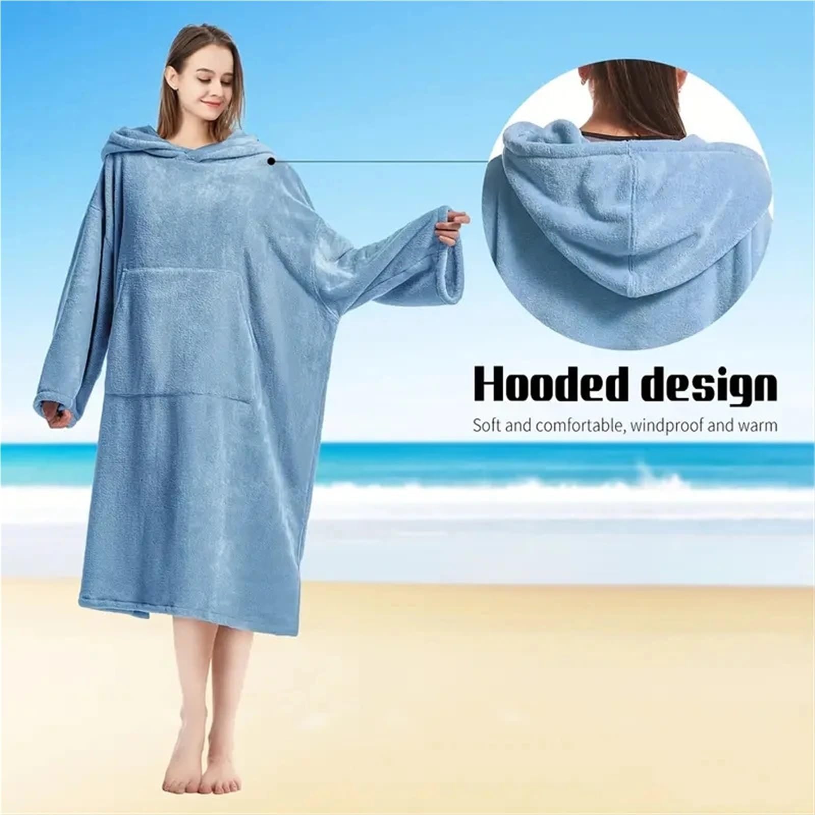 Poncho de Surf for cambiarse, Albornoz Unisex con Capucha, Toalla baño Supersuave Bolsillo y para Playa y Deportes acuáticos(Gray)