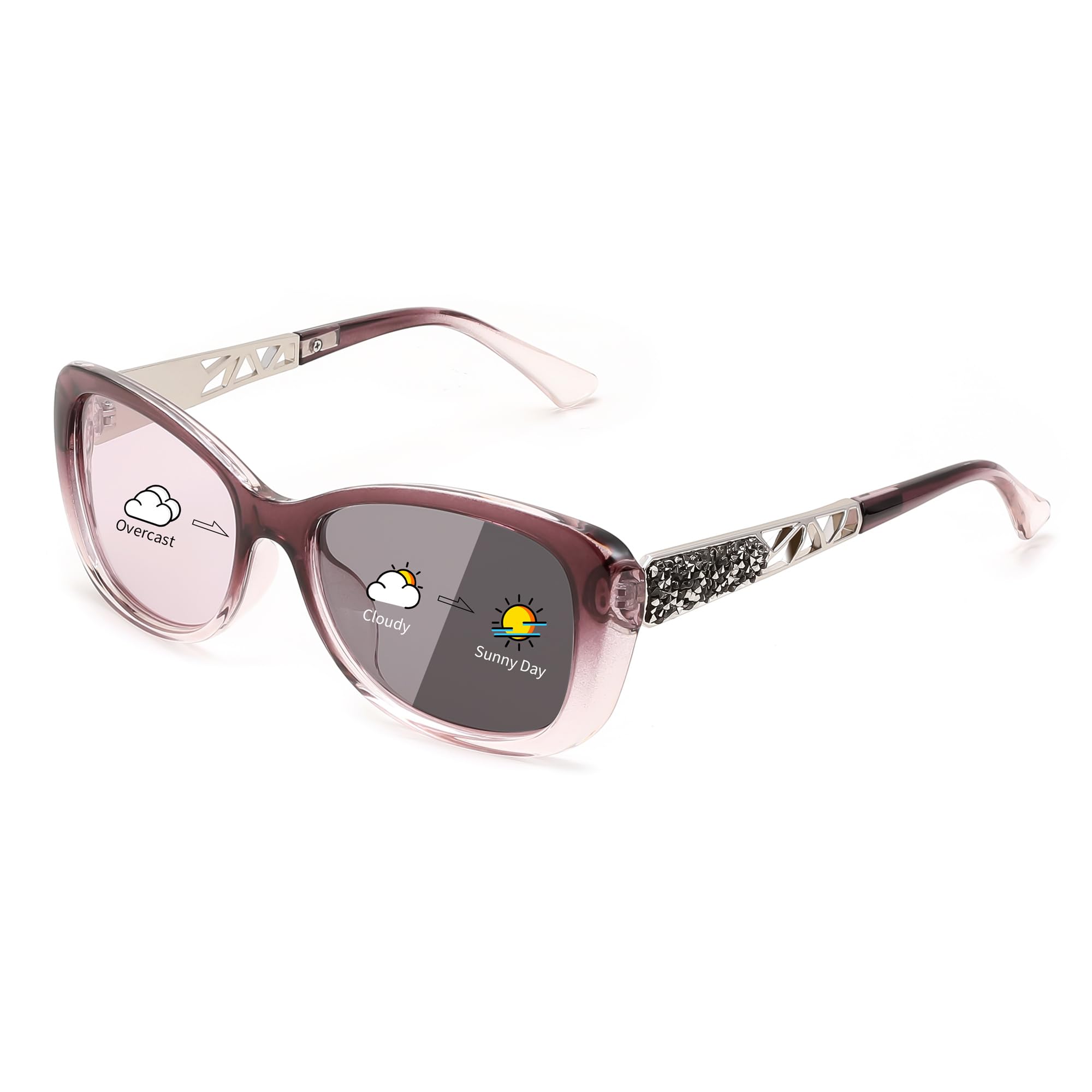 FEISEDY Polarized Women Sunglasses Retro Shades Photochromic Lens Sparkling Crystal Sunglasses UV400 Protection B0144