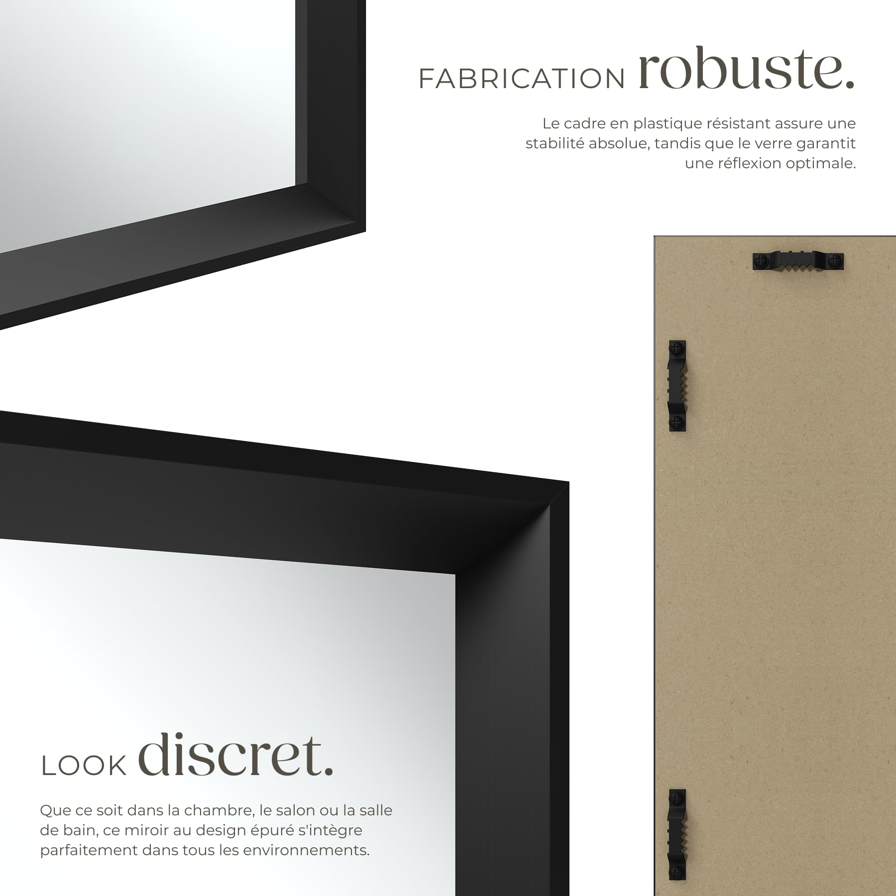 tectake® Miroir Mural rectangulaire avec Cadre Noir en Plastique 40x60cm Miroir Design Moderne Miroir Industriel pour Décoration Chambre Salon Entrée Salle de Bain Dressing Couloir Coiffeuse Maison