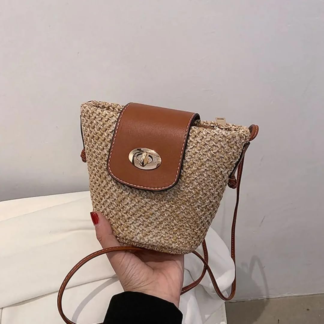 Strohtasche Trendige handgemachte Bohemien-Style Crossbody-Tasche Beach für Frauen(L)