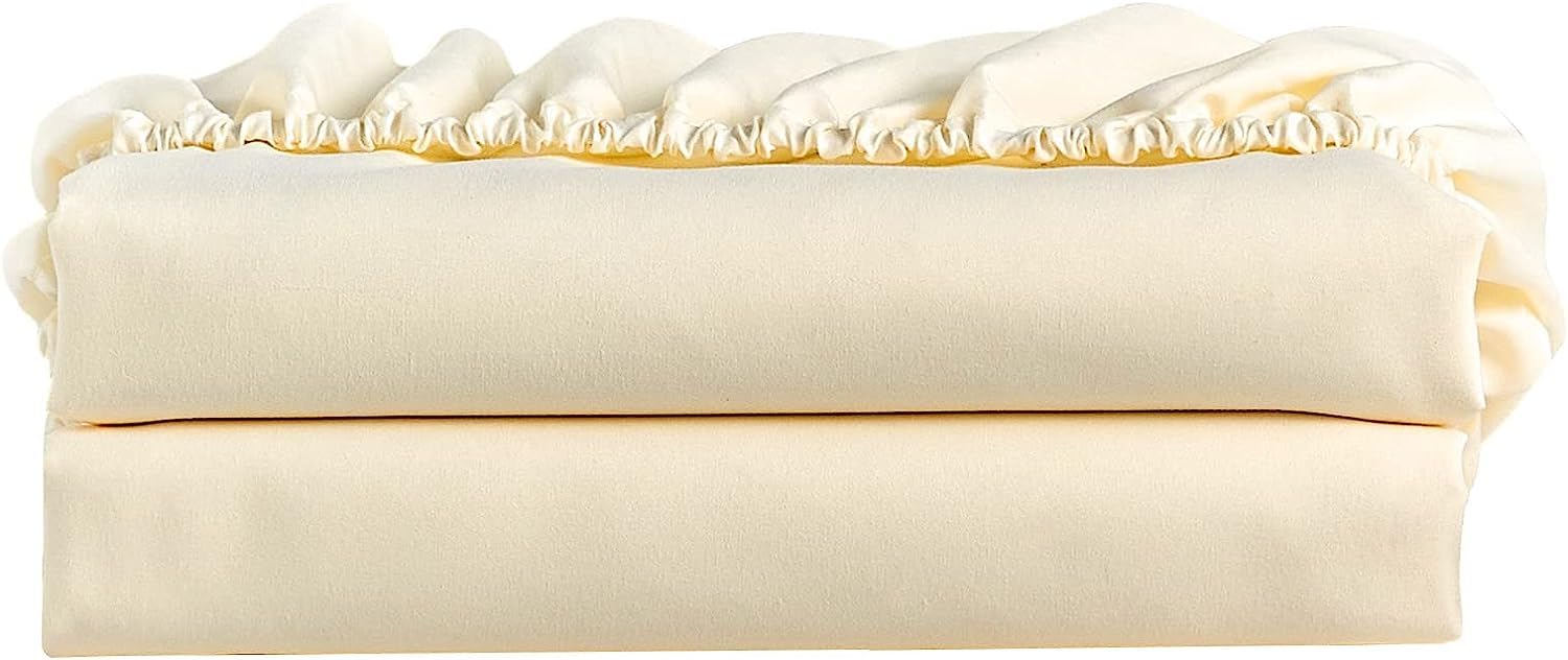 Ivory Single Fitted Sheets - 2 Pack Single Size Bed (40cm) Deep Pocket with Elasticated Corners Fitted Sheet 400 Thread Count - Stretchable & Breathable Cotton for Better Comfort.