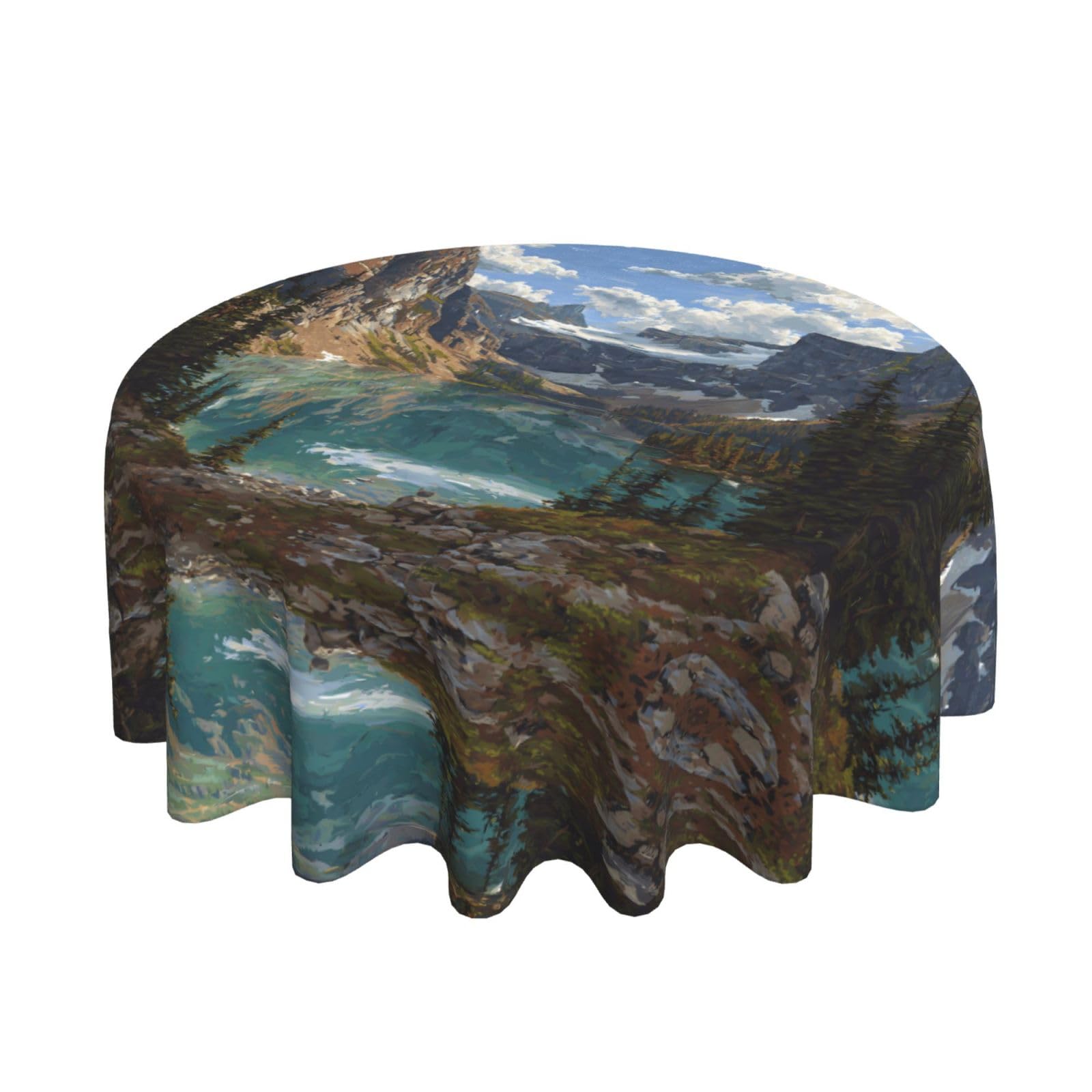 ESNAIUVCD Glacier Lake print Round Tablecloth Waterproof Washable Wipeable Resistant Polyester Circular Table Cover for Dining Room Kitchen Indoor Outside 60"
