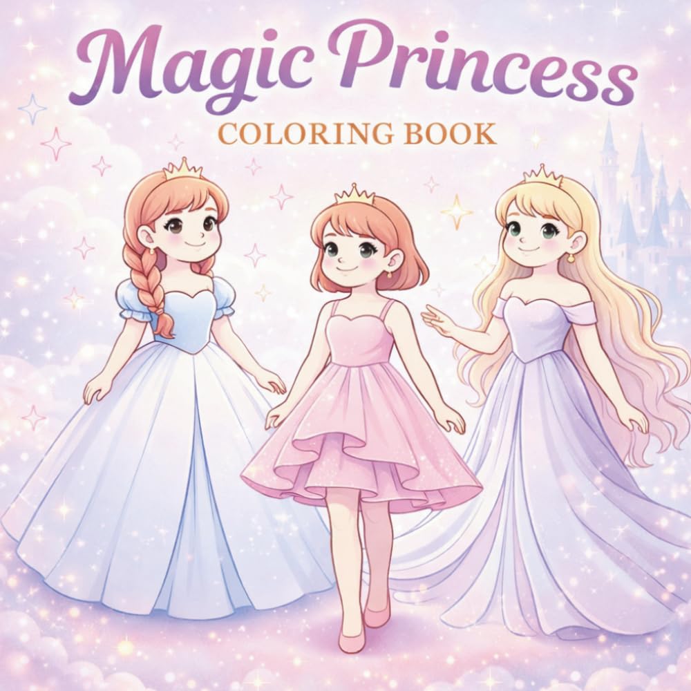 Magic Princess Coloring Book for Girls Ages 4–8: Dreamy Fairytale Scenes to Color | Elegant Princess Adventures with Castles, Stars and Gentle Magic (Magical Fantasy Coloring Books for Kids)