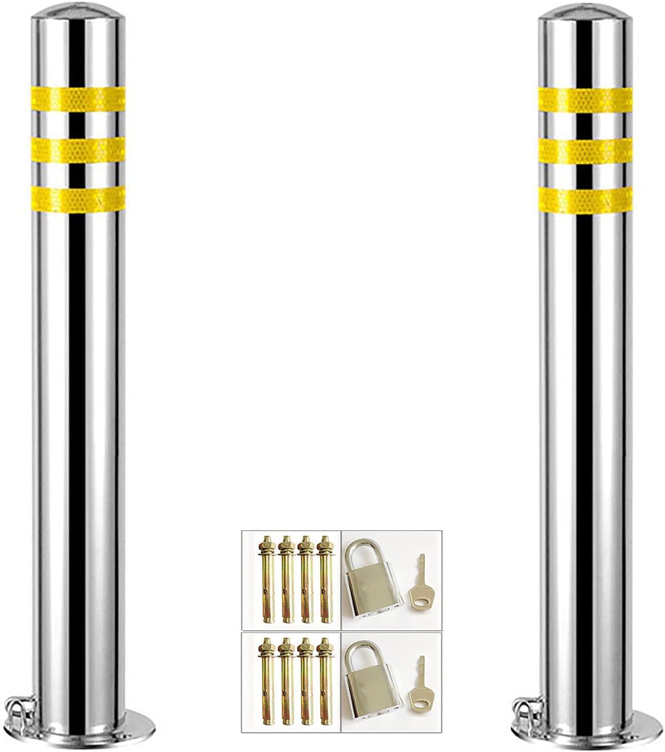 Bollard Post 2 Pack Driveway Barrier with Base and Lock