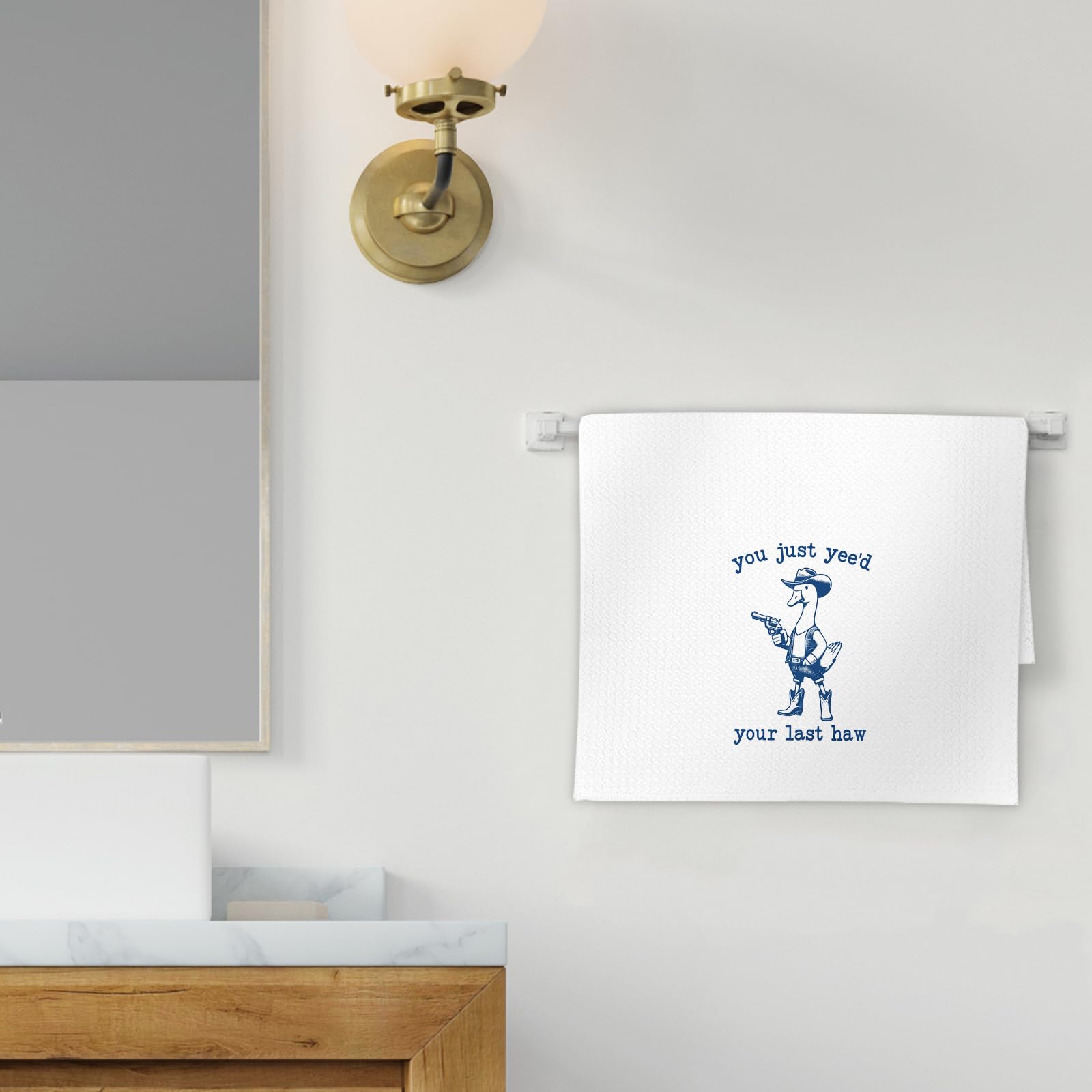 Funny Goose Gifts - Toallas de cocina de ganso occidental, paños de cocina con texto en inglés "You 've Yee'd Your Last Haw Partner", toallas de mano decorativas para baño, decoración de baño de