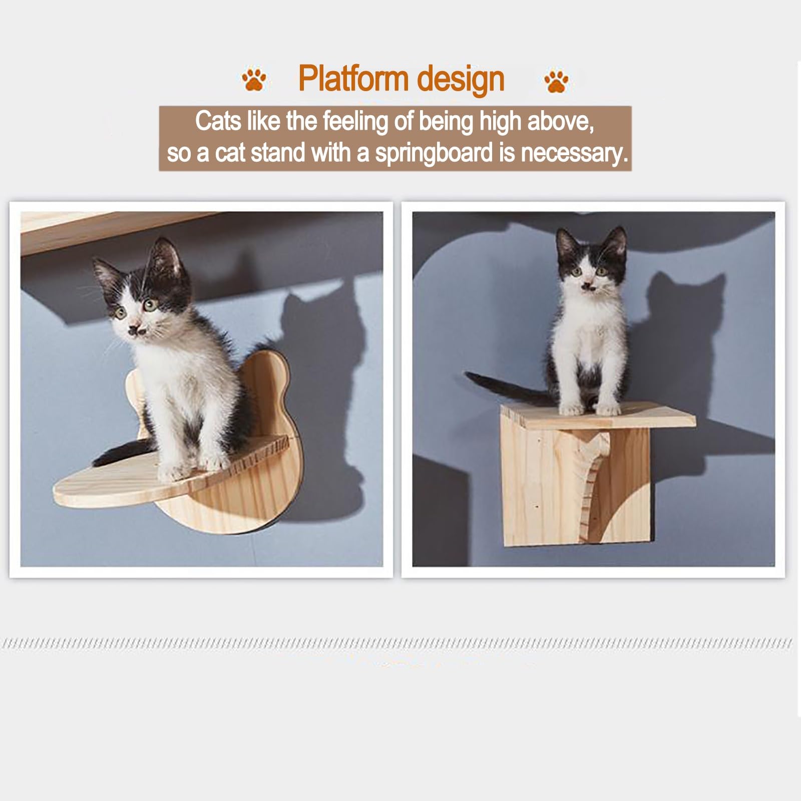 Amaca per Gatti, Tiragraffi Gatto, Mobili da Parete in Legno di Pino per Gatti, Mobili da Parete per Risparmiare Spazio, Regalo per Micio di Taglia Media/Piccola(4pcs)