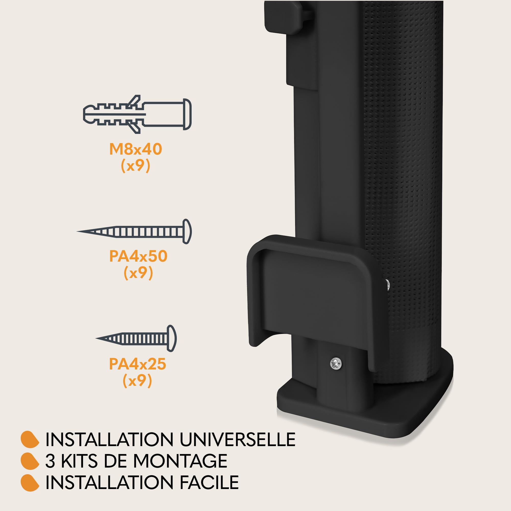 Lionelo Thea Barrière Rétractable Enfant et Chien 85 x 140 cm, Noir Onyx | Pour Escalier, Porte et Couloir, Intérieur/Extérieur, Sans Seuil, Protection UV, Ouverture à 2 Boutons, 3 Kits de Montage