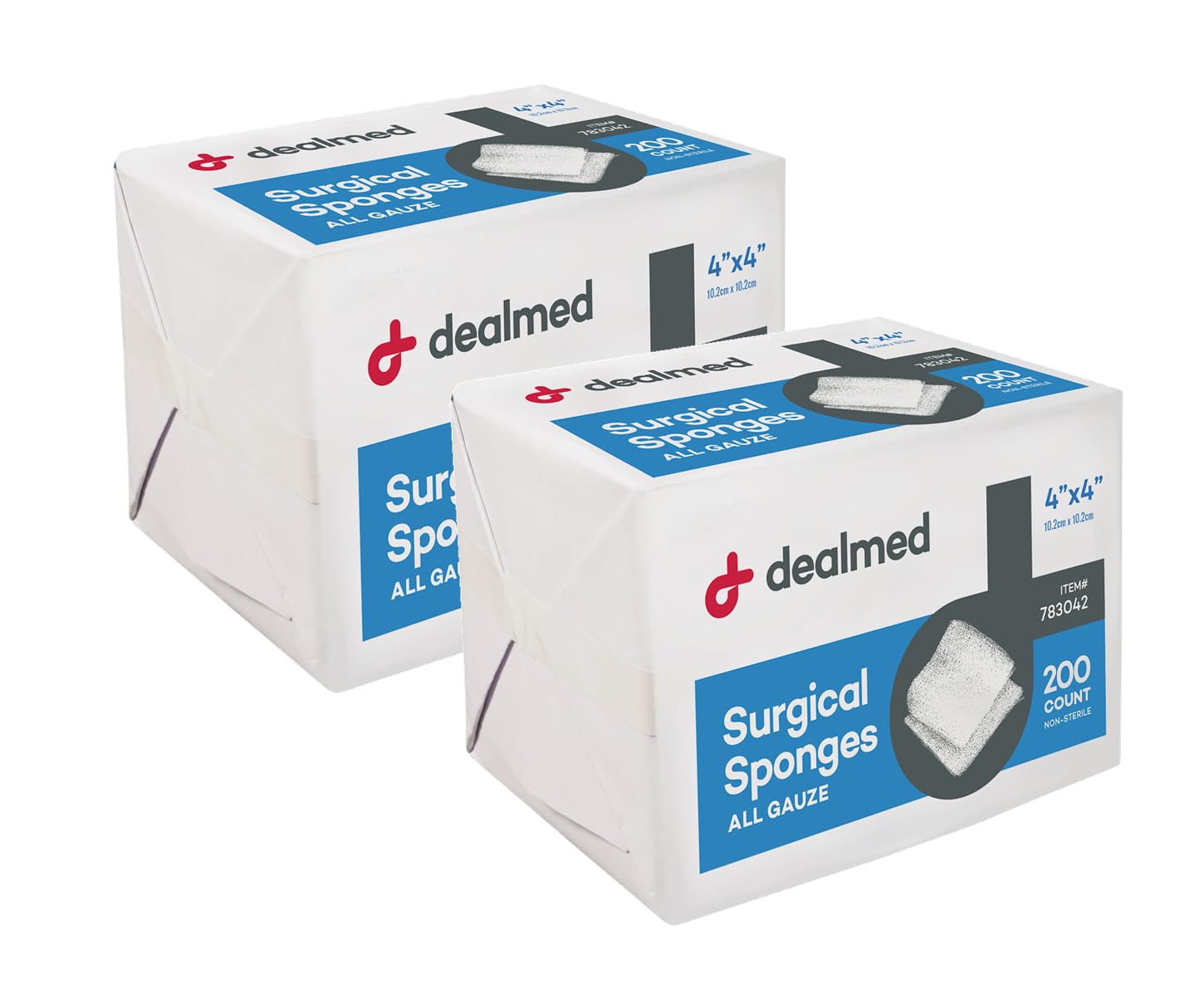 Dealmed 4" x 4" Surgical Sponges, 8-Ply, Non-Woven Absorbent Gauze Sponges for Wound Care, First Aid Kits and Medical Facilities, 200 Count (Pack of 2