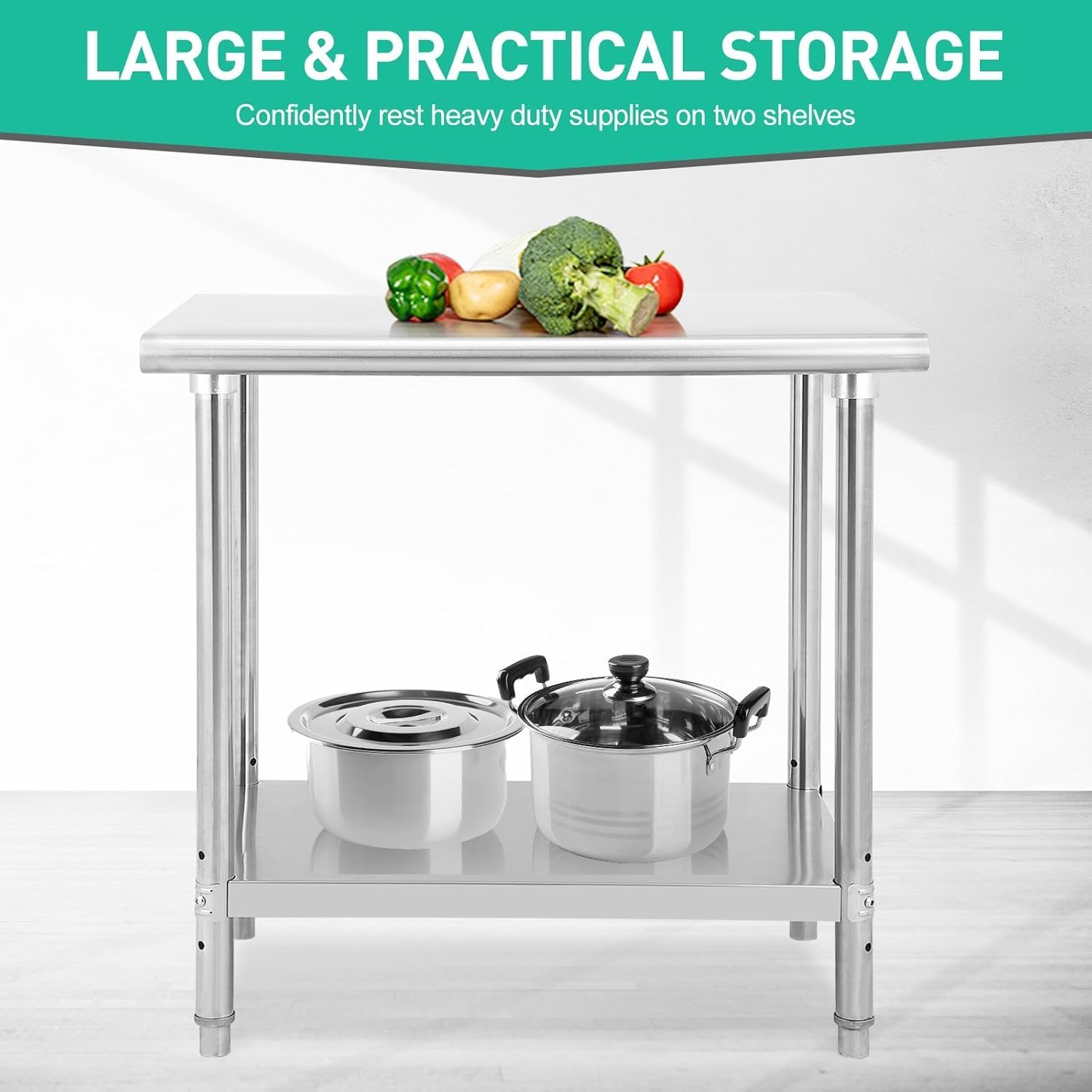 Stainless Steel Table for Prep & Work 36"x24"x35" with Adjustable Height, Adjustable Under Shelf, NSF Metal Commercial Heavy Duty Workbench