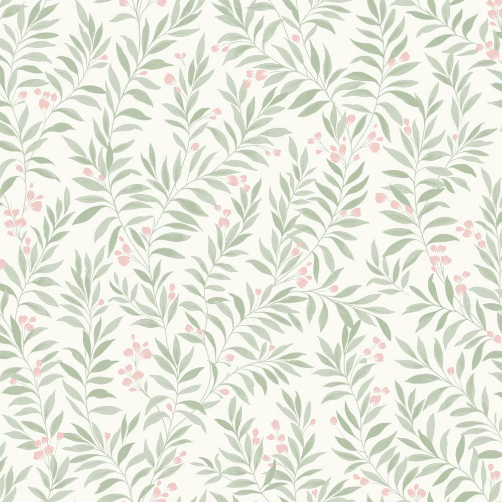 Grandeco Sage Trail Foliage and Flowers Textured Wallpaper, Green