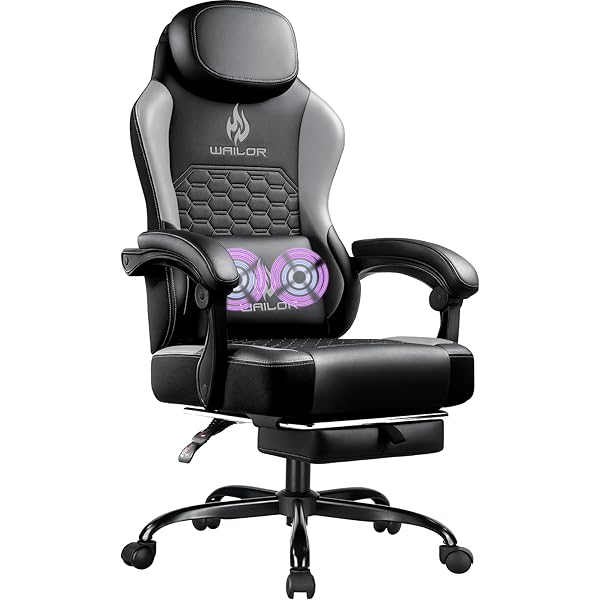 Gaming Chair with Massage and Packet Spring Cushion,Ergonomic Gamer Chairs for Adults with Footrest 300lbs,High Back Gamer Leather Chair with Headrest and Lumbar Support