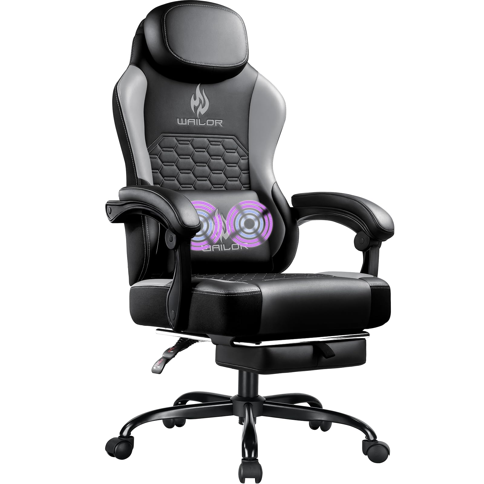 WAILOR Gaming Chair with Massage and Packet Spring Cushion,Ergonomic Gamer Chairs for Adults with Footrest 300lbs,High Back Gamer Leather Chair with