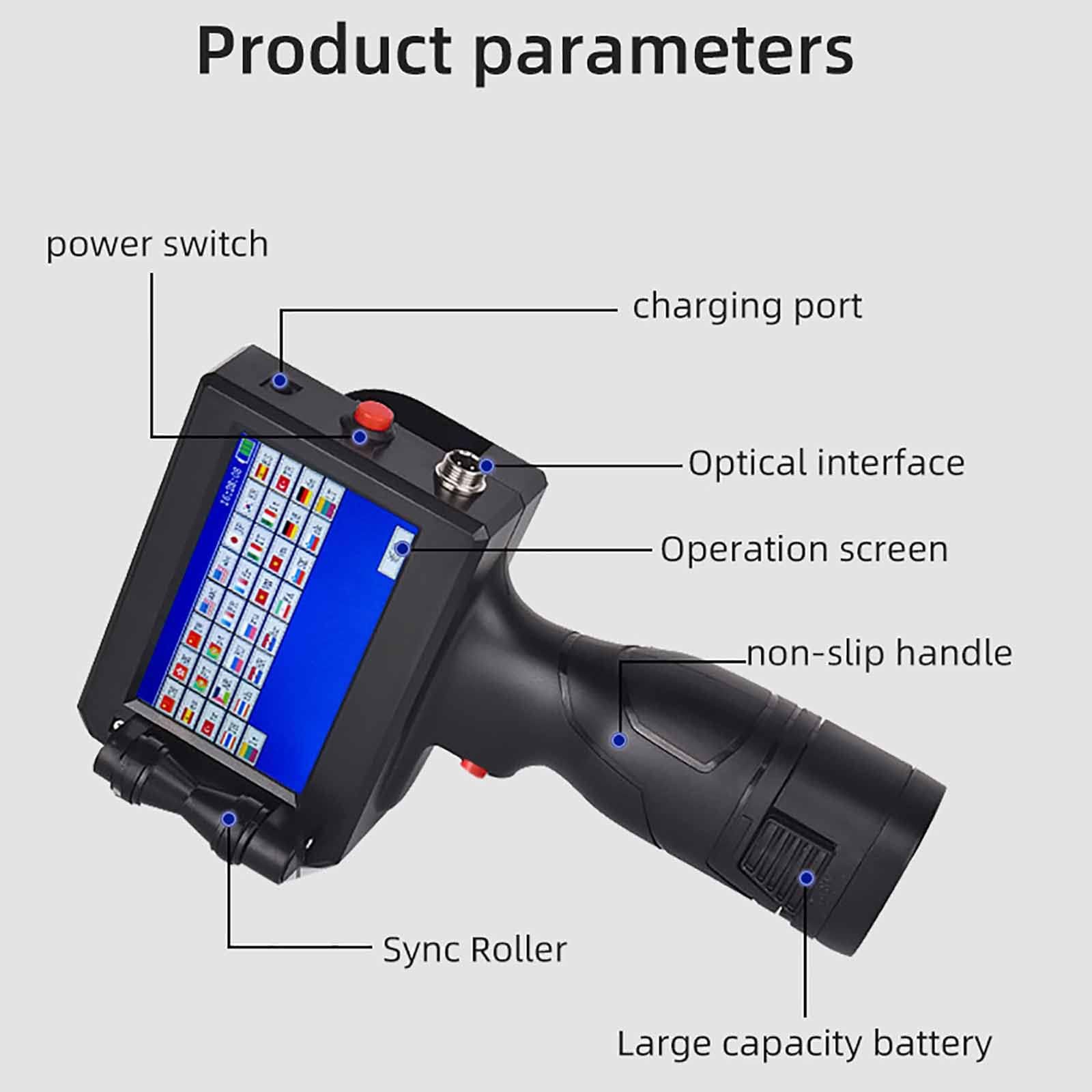 Impresora de inyección de tinta portátil, impresora portátil con pantalla táctil de 4,3 pulgadas, compatible con 25 idiomas, máquina de codificación de inyección de tinta de secado rápido para fecha d
