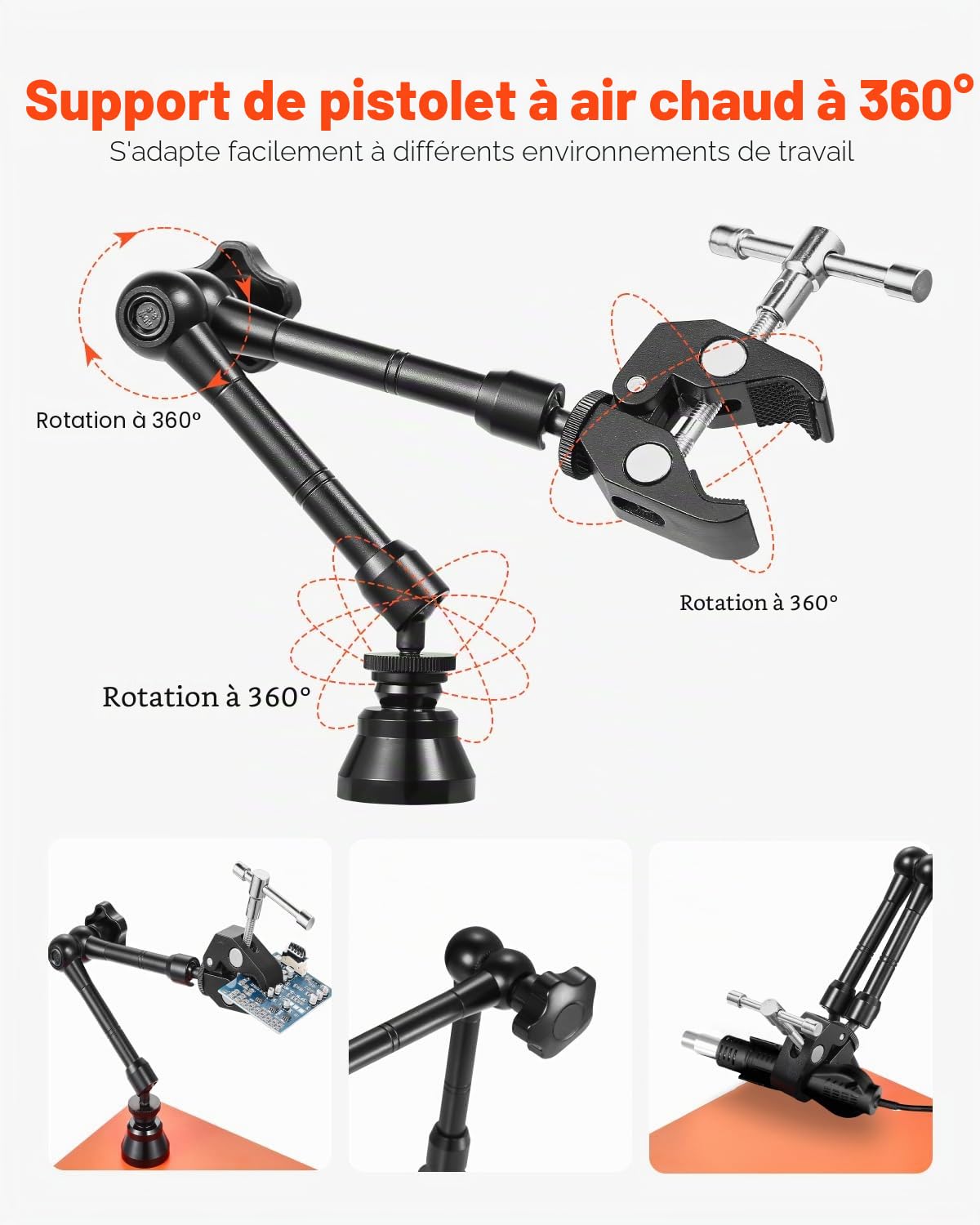 VEVOR Troisième Main Soudure à 4 Bras, Station Aide de Soudage Magnétique, avec 6 Piliers de Circuit Imprimé, Support de Pistolet à Air Chaud 360°, pour Réparation Électronique, Artisanat, Bricolage