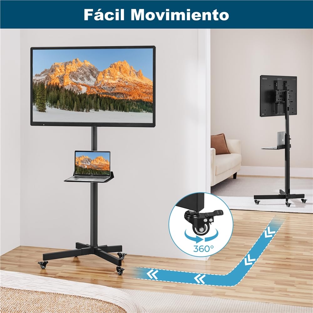 Yaheetech Soporte TV Ruedas de 23 a 60 Pulgadas Soporte TV Pie con Estante para Portátil Soporte Móvil con Altura Ajustable de hasta 25 kg Máx VESA 400x400 mm