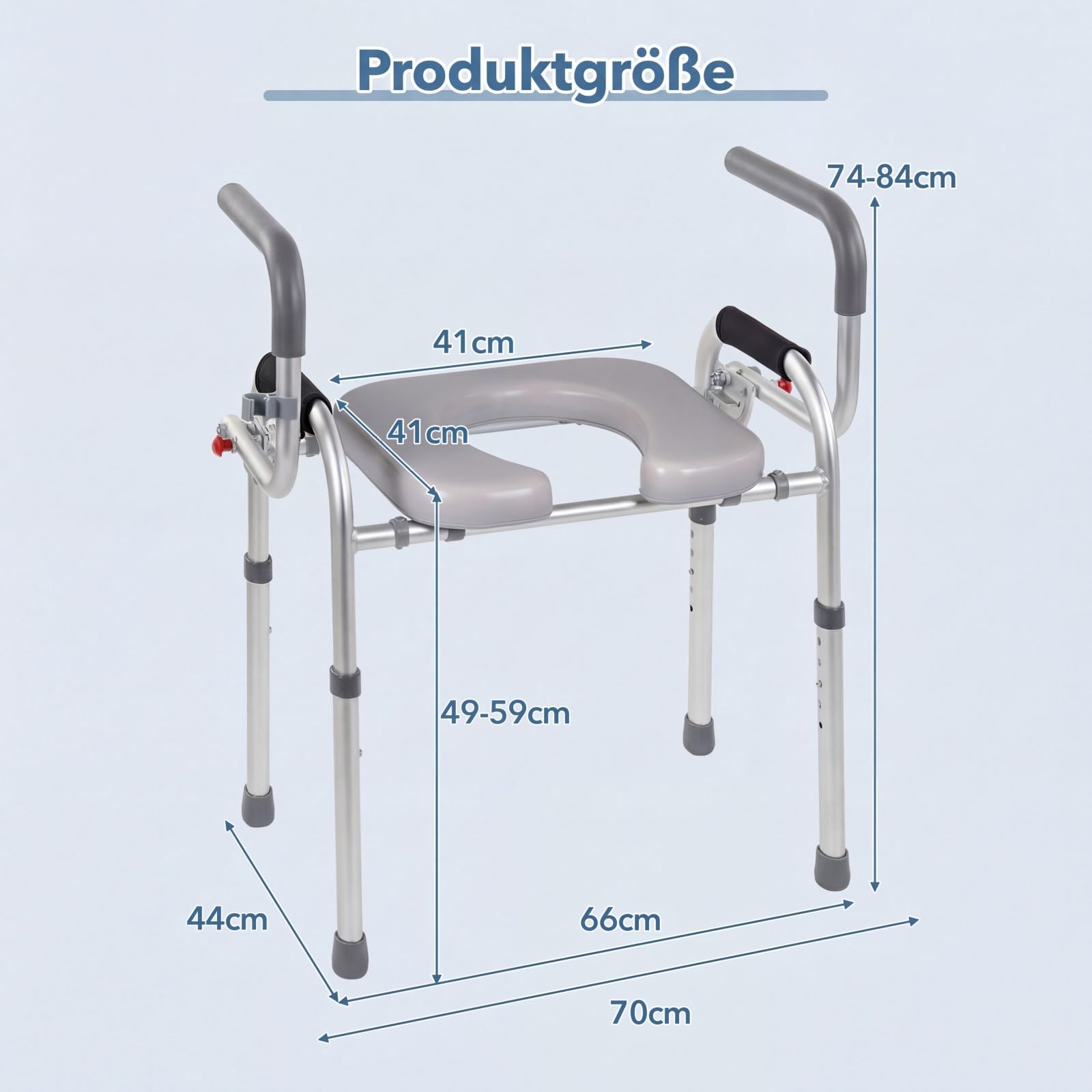 COSTWAY Toilettensitzerhöhung, WC Sitzerhöhung mit faltbarer Griff & gepolstertem Sitz, 5-fach höhenverstellbar 49-59 cm, Aluminium, Toilettenstuhl mit Duschkopfhalter, Erhöhter Toilettensitz, Weiß