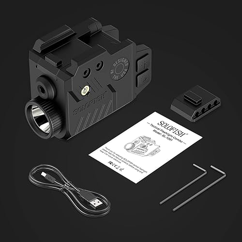 Miniatura 7 de Solofish linterna de 800 lúmenes ajustable con láser de pistola, función estroboscópica, láser azul y luz táctica, se ajusta para tamaño completo