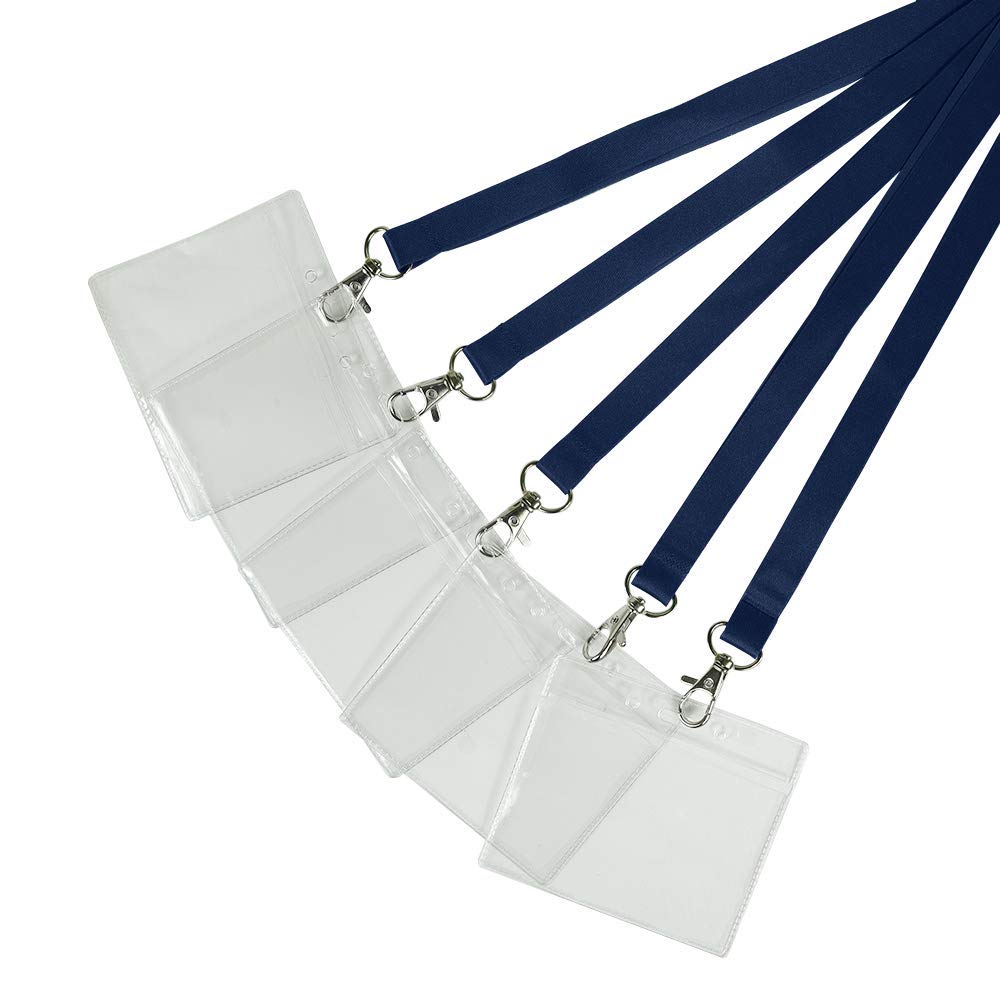 Pack of 50 Navy Blue Lanyards with PVC Card Holder for ID Cards, Name Badges, and More - Durable Breakaway Navy Blue Neck Strap Suitable for Everyday Use